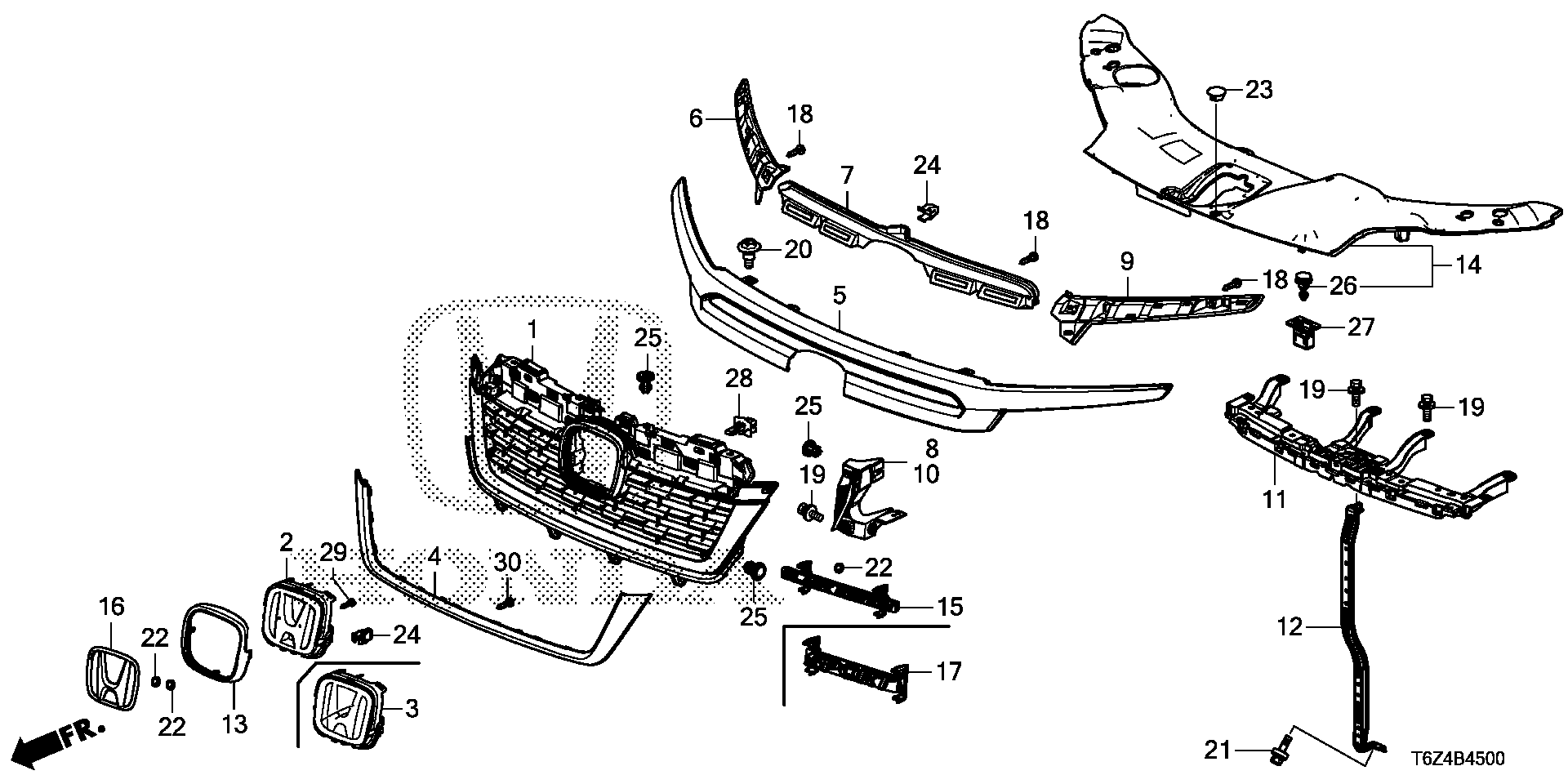 Diagram FRONT GRILLE (-'20) for your Honda Ridgeline  