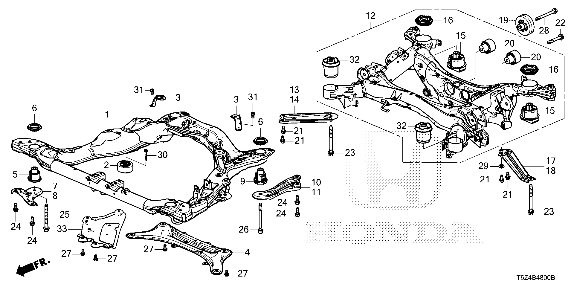 Diagram FRONT SUB FRAME@REAR BEAM for your 1998 Honda Civic Hatchback   