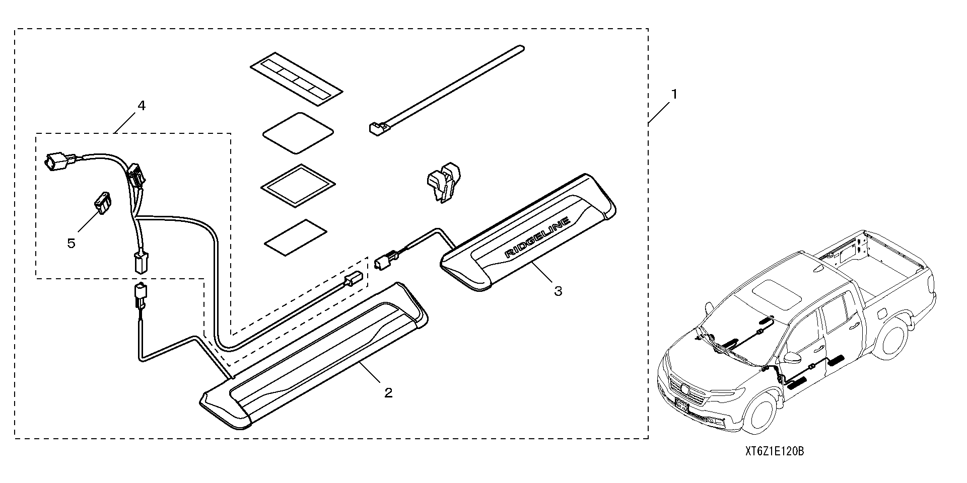 Diagram ILLUMINATED DOOR SILL GARNISH (BLUE & RED) for your Honda Ridgeline  