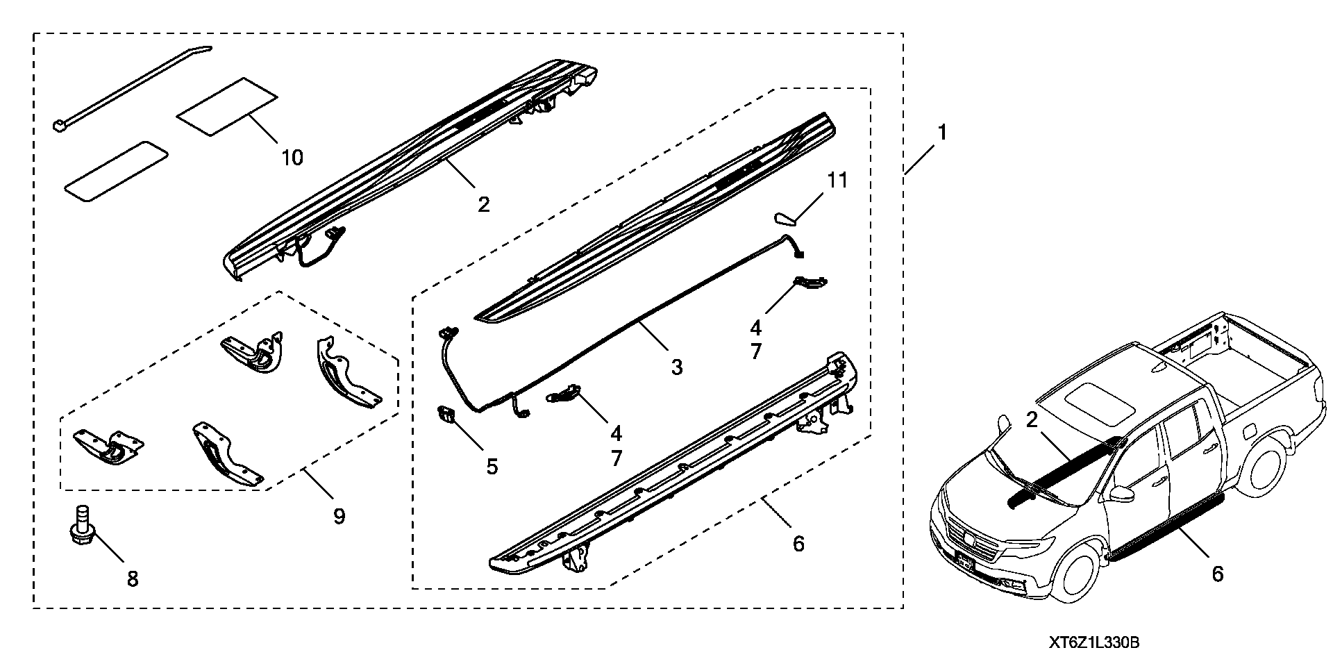 Diagram RUNNING BOARD - LIGHTED (BLACK) (1) for your Honda Ridgeline  