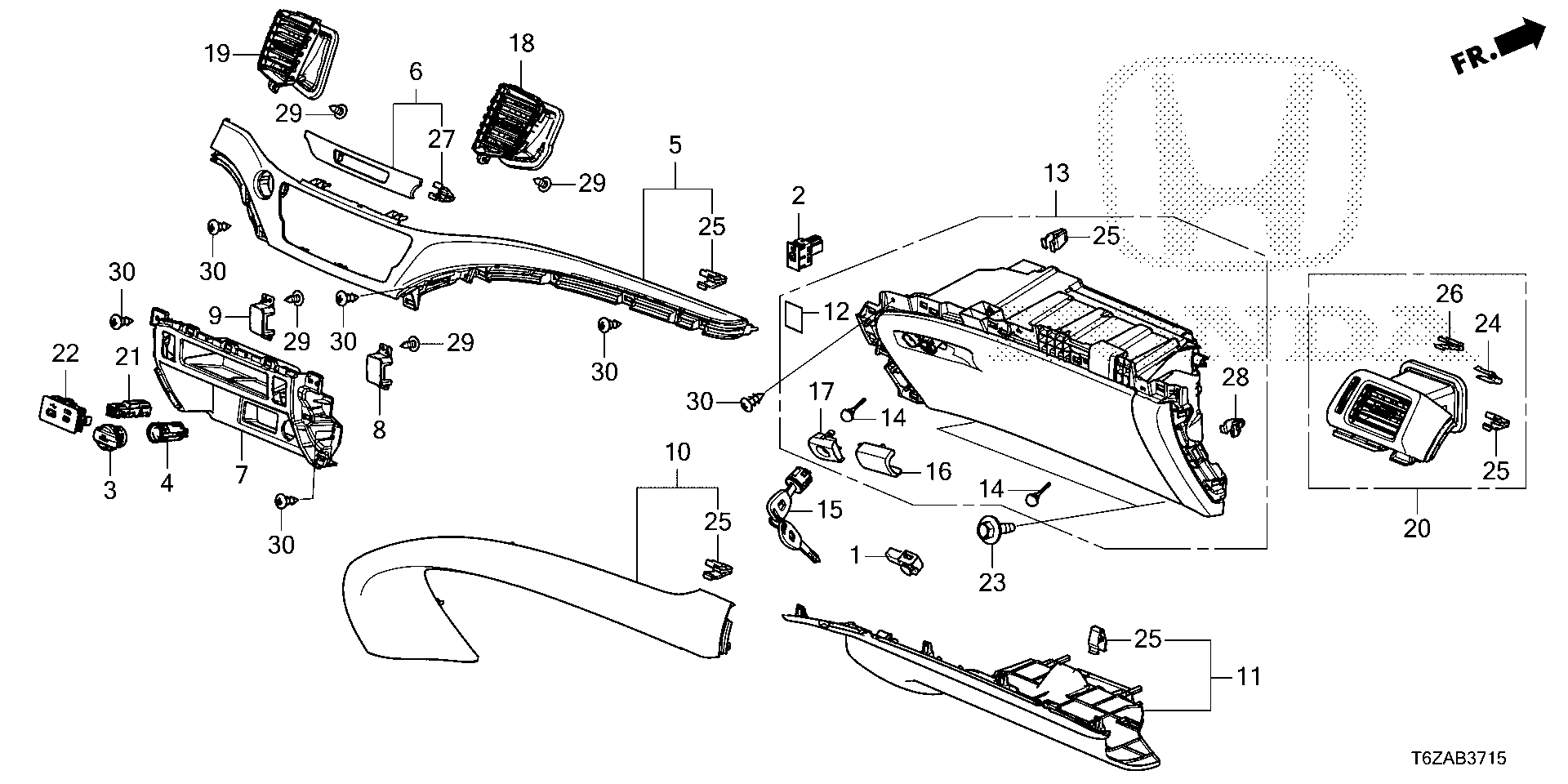 Full size assembly image of INSTRUMENT PANEL GARNISH (PASSENGER SIDE) (1/1)
