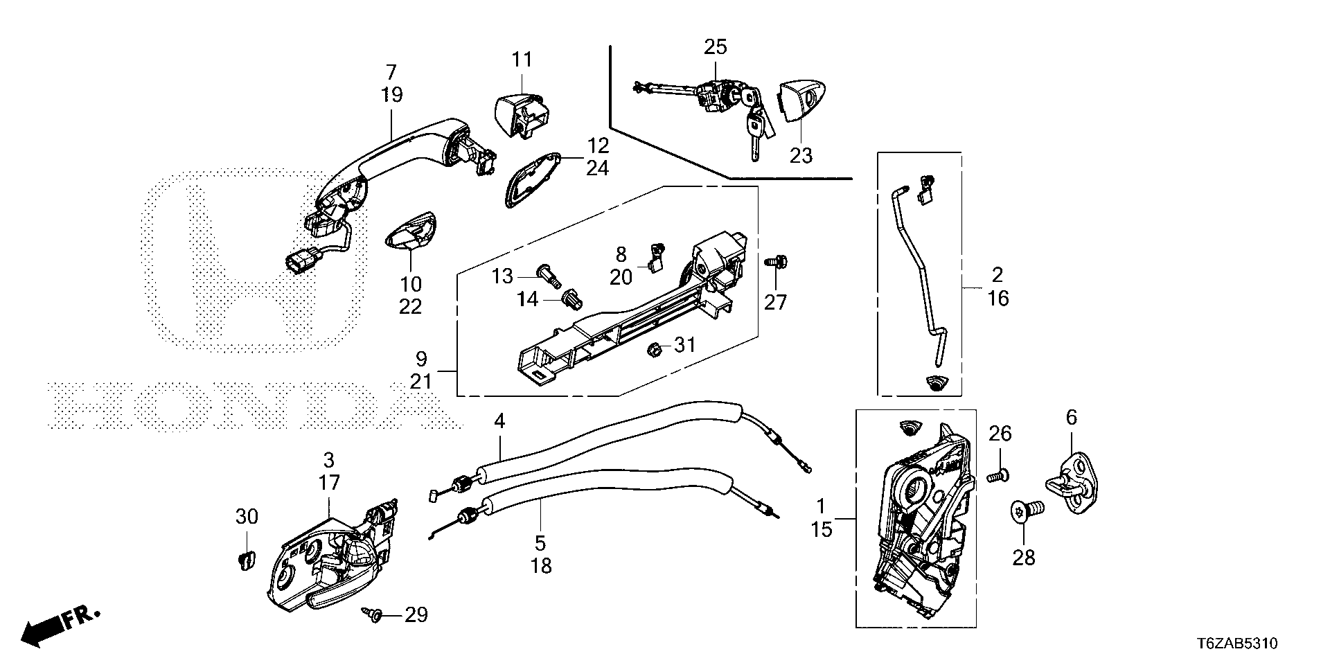 Diagram FRONT DOOR LOCKS@OUTER HANDLE for your 2003 Honda Pilot   