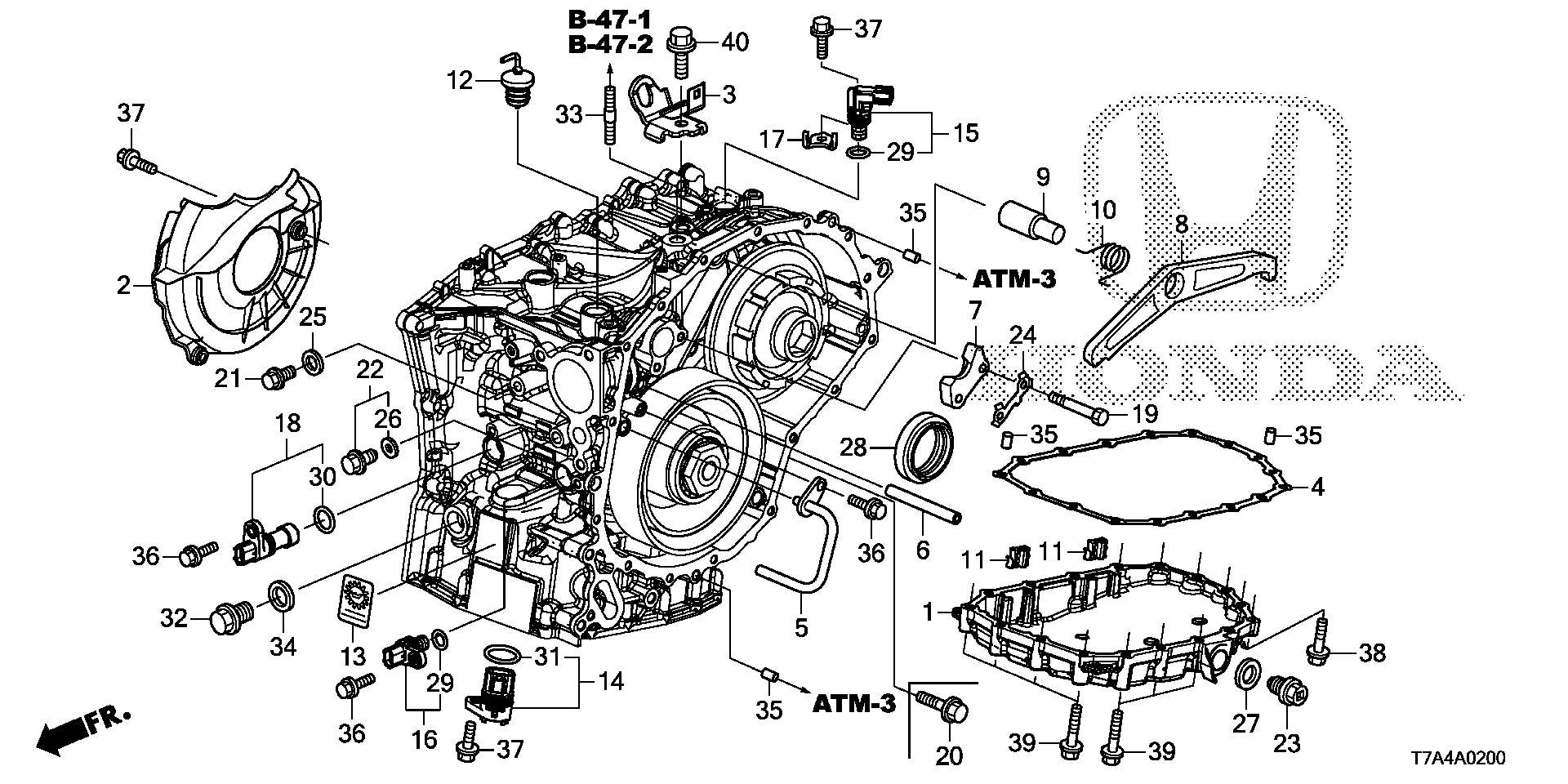 Diagram TRANSMISSION CASE COMPONENTS for your 2002 Honda Accord Coupe   