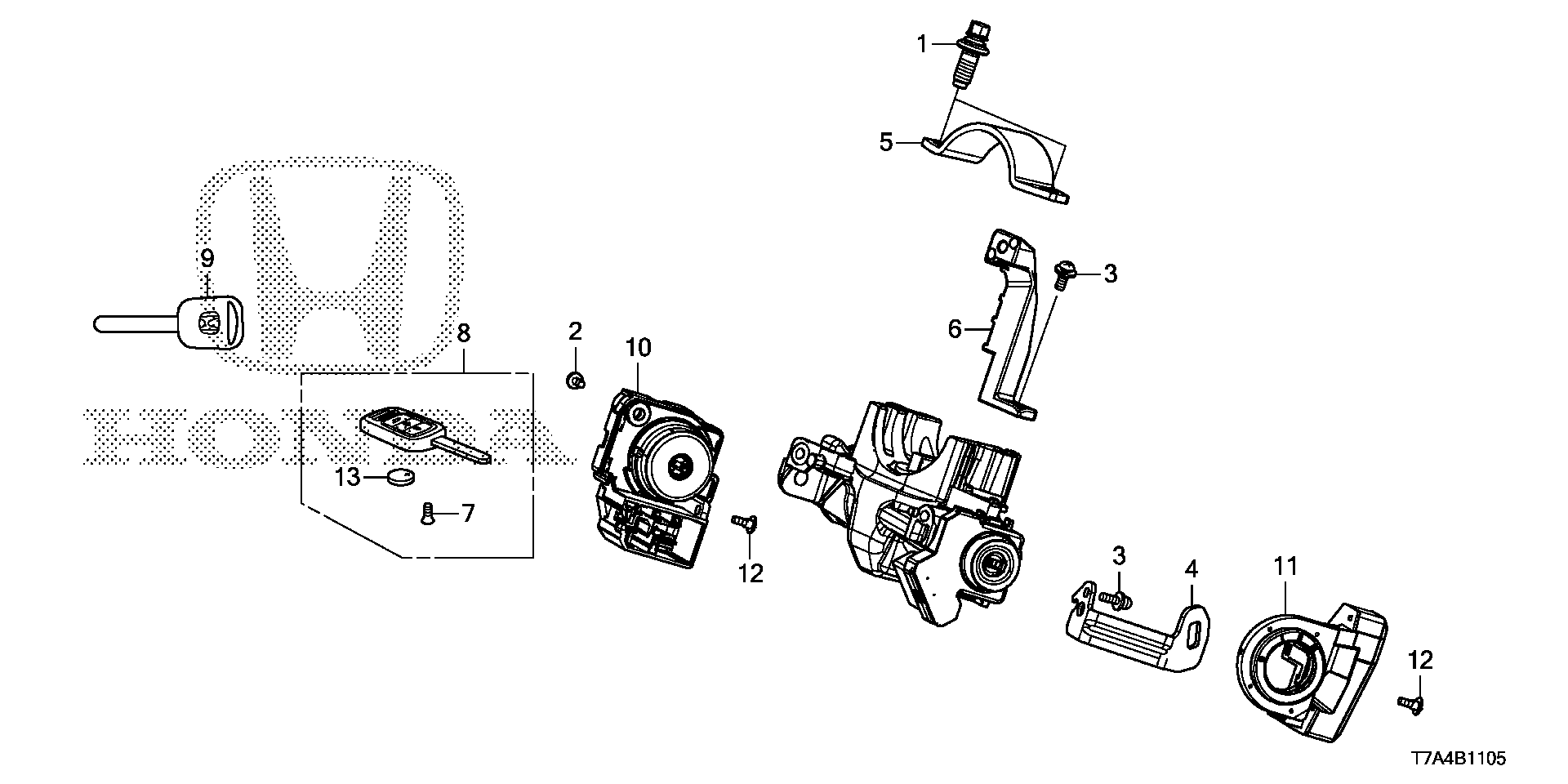 Full size assembly image of KEY CYLINDER COMPONENTS (1/1)