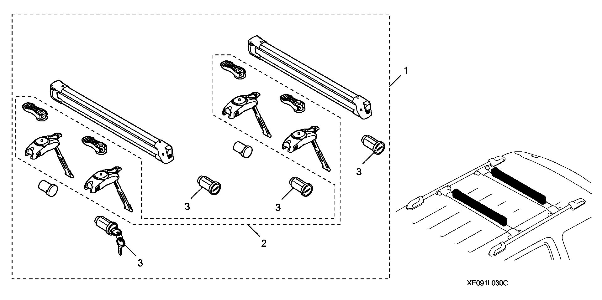 Diagram SKI AND SNOWBOARD ATTACHMENT - ROOF RACK for your Honda HR-V  