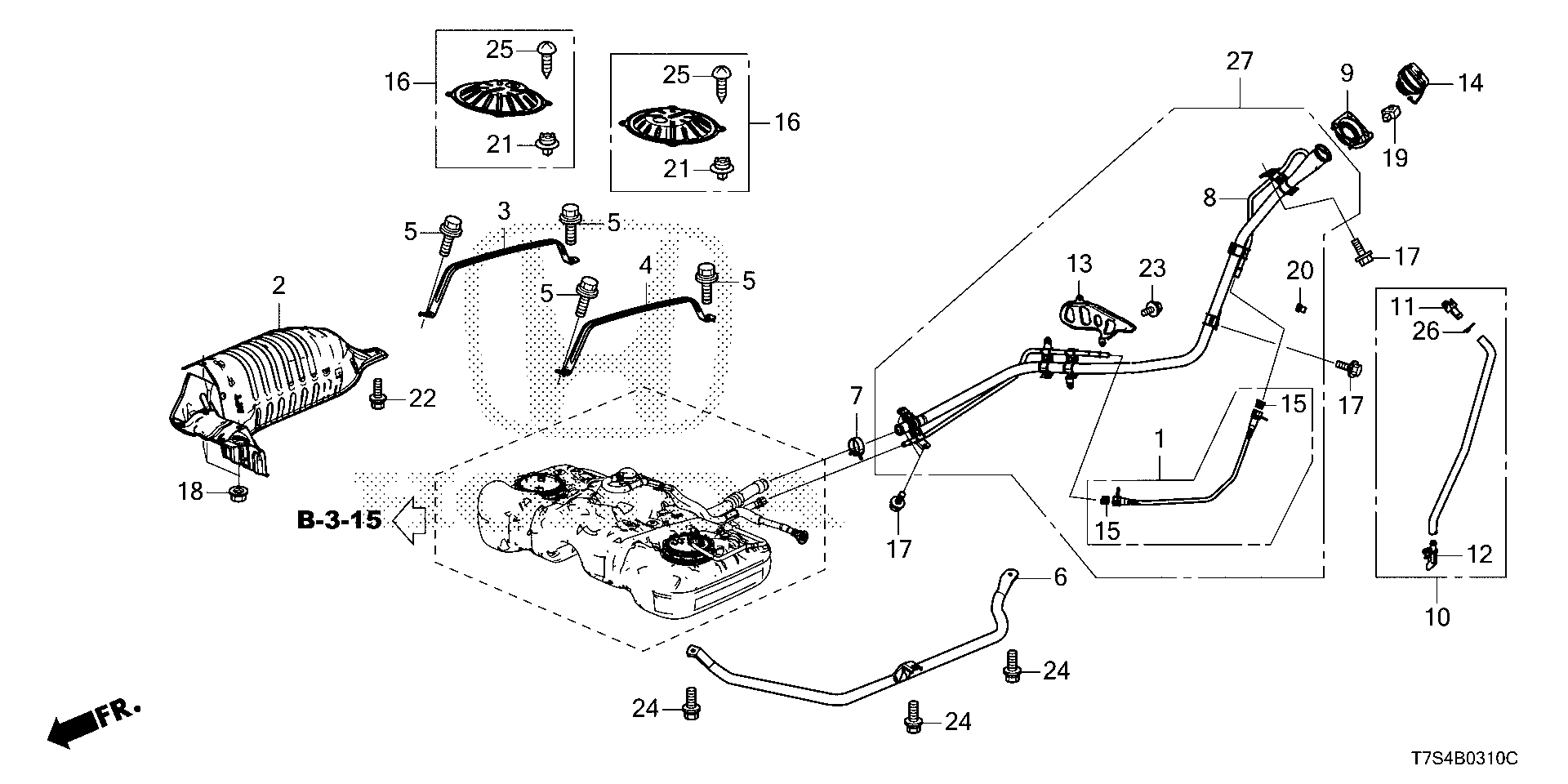 Diagram FUEL FILLER PIPE (4WD) for your Honda HR-V  