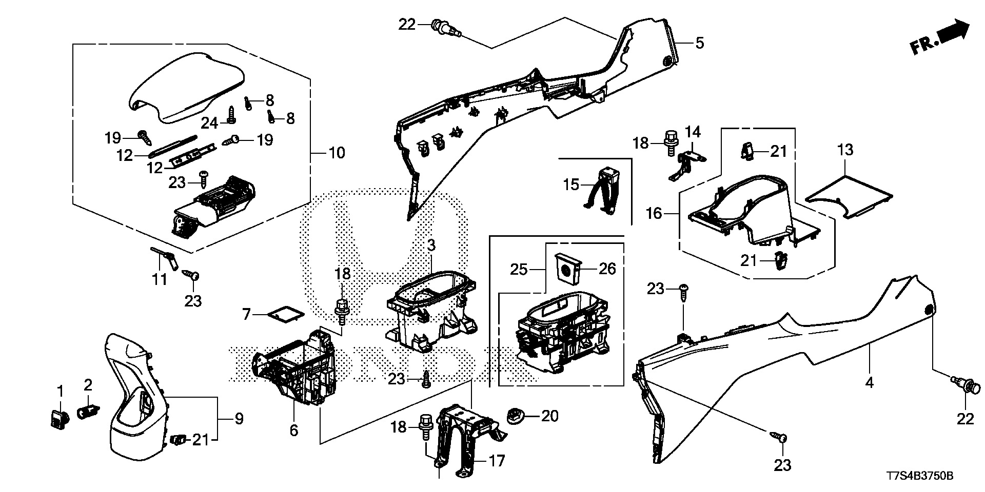 Diagram CENTER CONSOLE (LOWER) for your 1990 Honda Accord Coupe 2.2L AT LX 