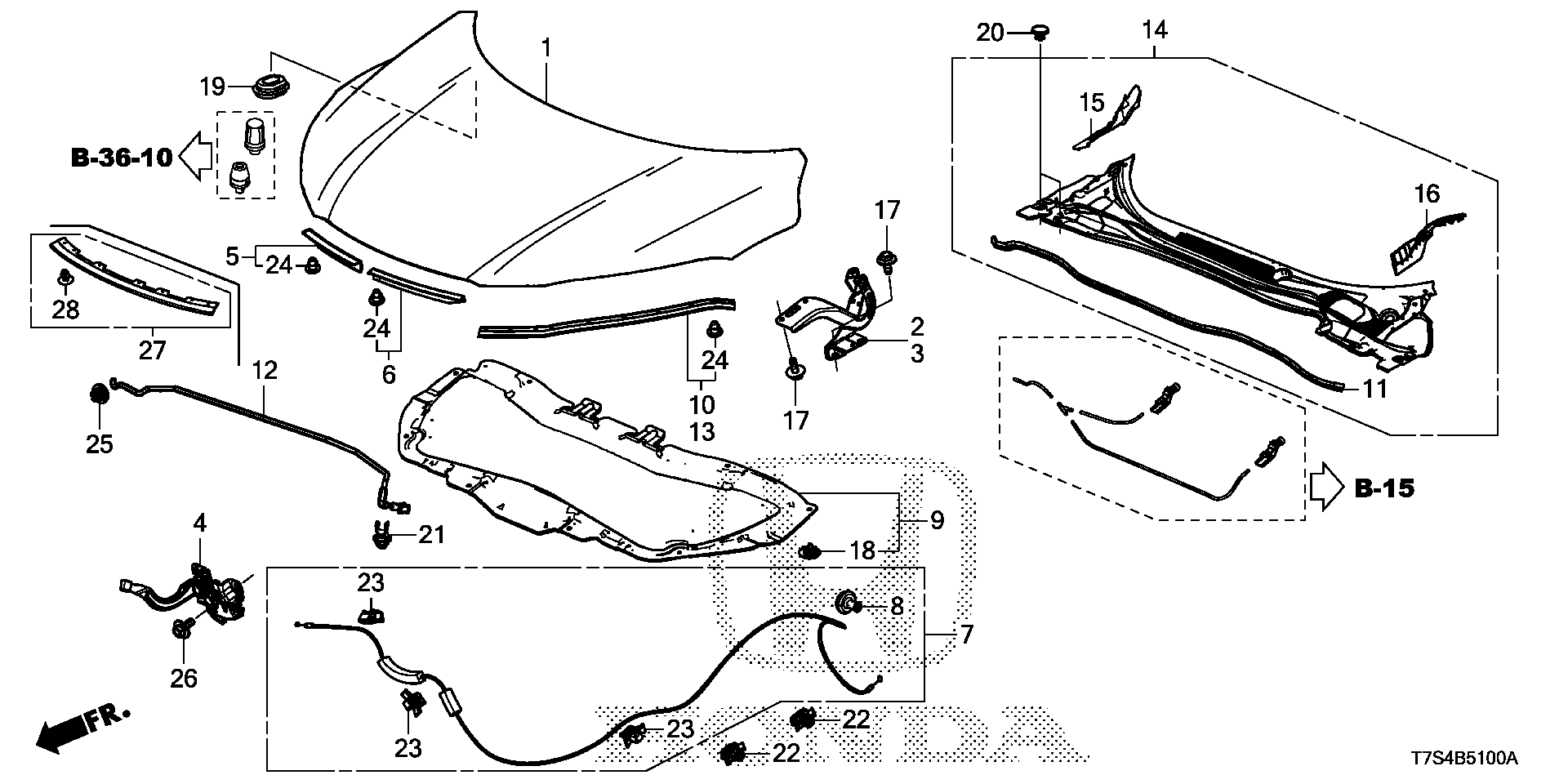 Honda HR-V Rubber, r. Hood seal. Body, engine - 74142-T7J-H00 | Norm ...