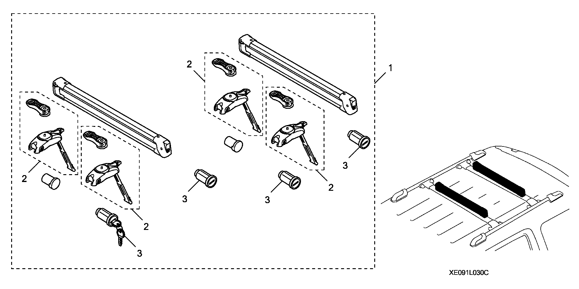 Diagram SKI AND SNOWBOARD ATTACHMENT - ROOF RACK for your Honda HR-V  