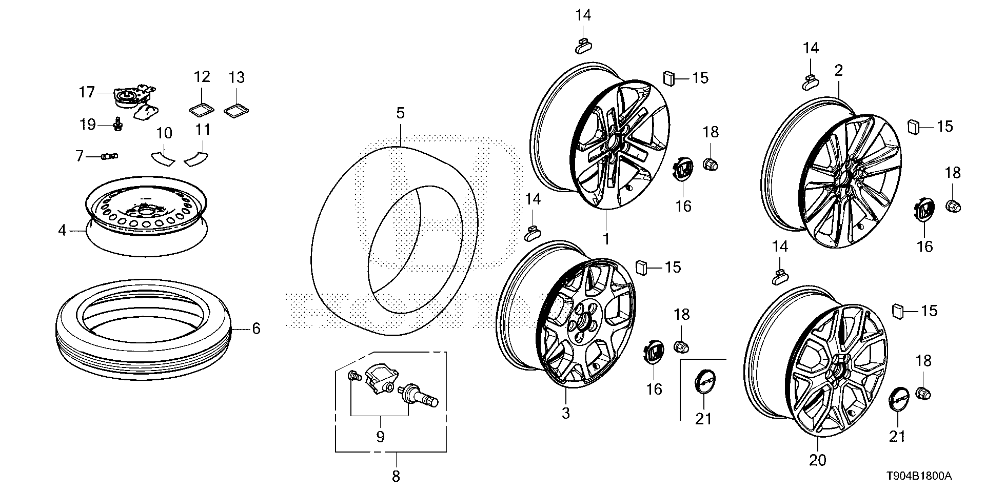 Diagram TIRE@WHEEL DISK for your Honda Pilot  