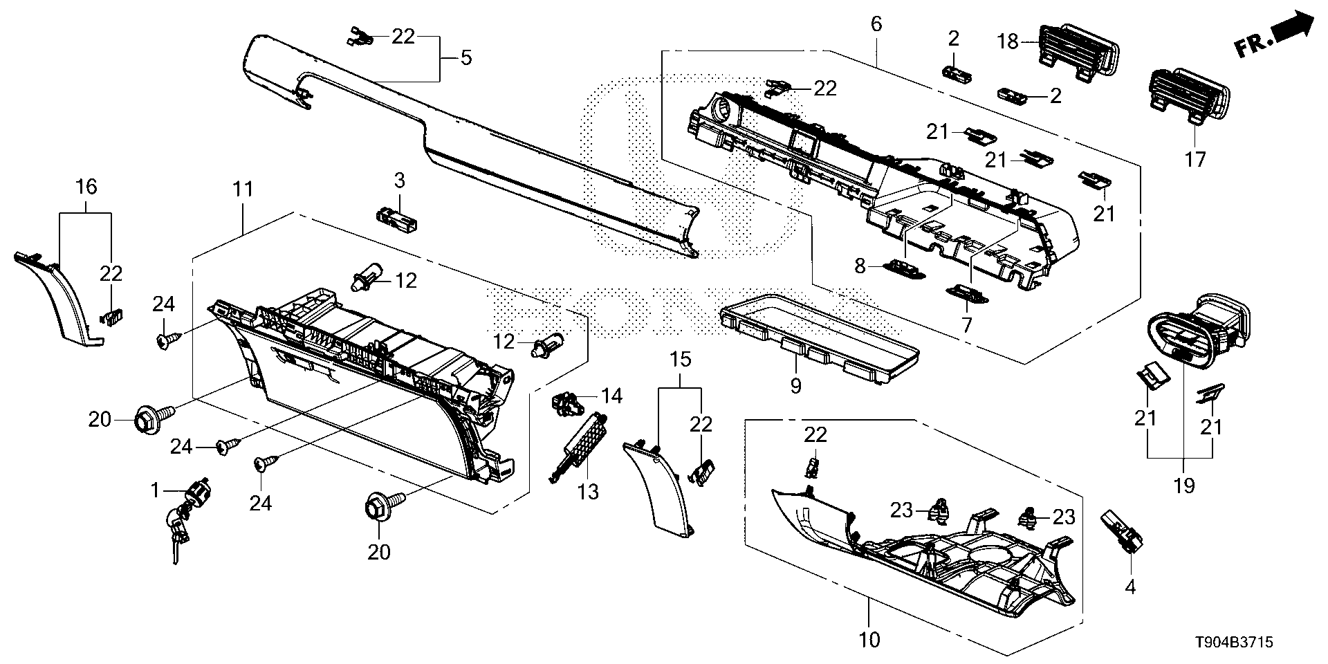 Diagram INSTRUMENT PANEL GARNISH (PASSENGER SIDE) for your Honda Pilot  