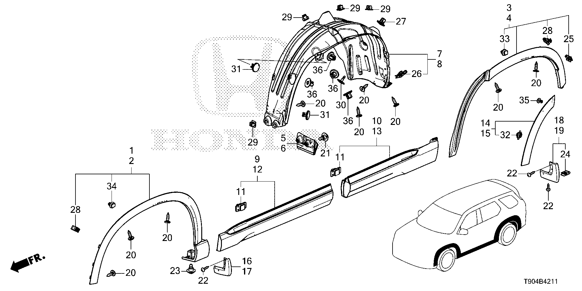 Diagram SIDE SILL GARNISH@UNDER COVER for your Honda Pilot  