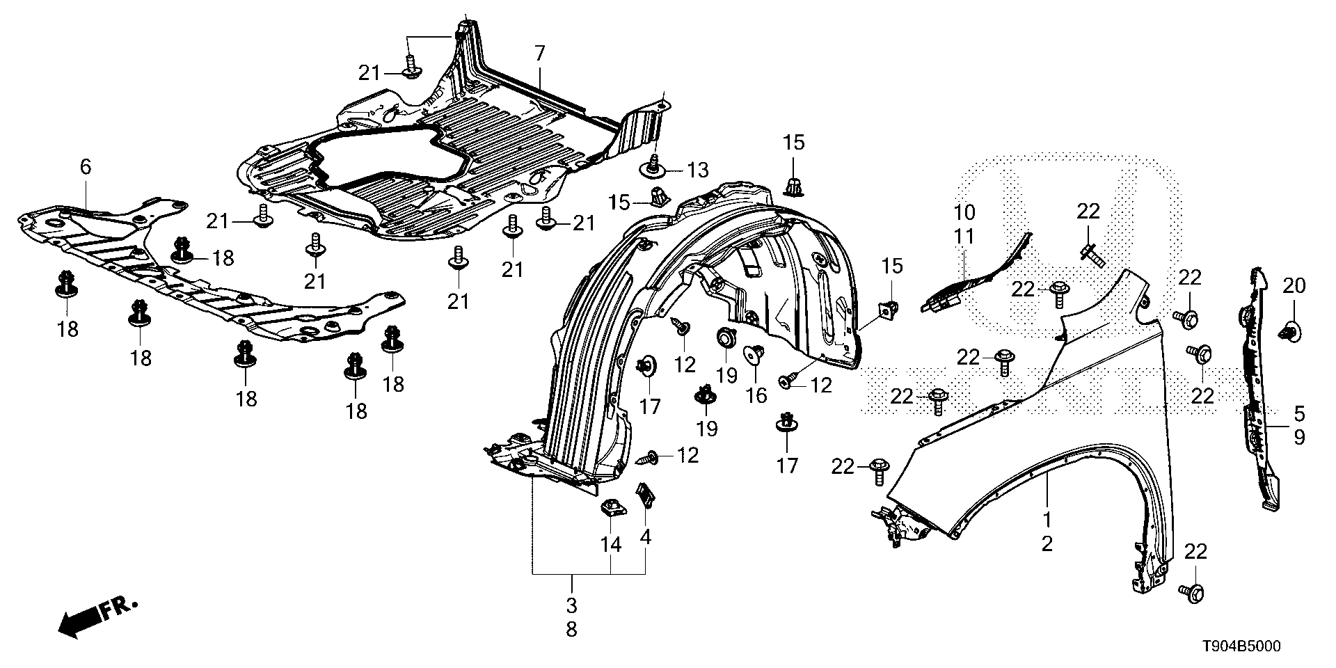 Honda Pilot Cover, r. Fr. Fender. Body, fenders, front - 74220-T90-A01 ...