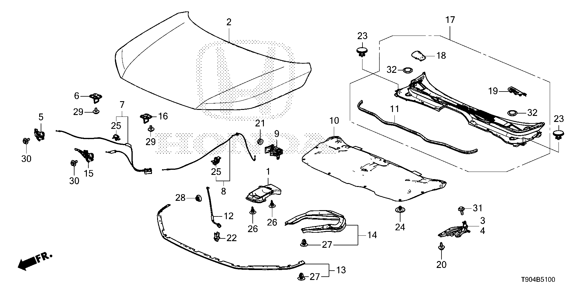 Diagram ENGINE HOOD for your 1989 Honda Accord Coupe   