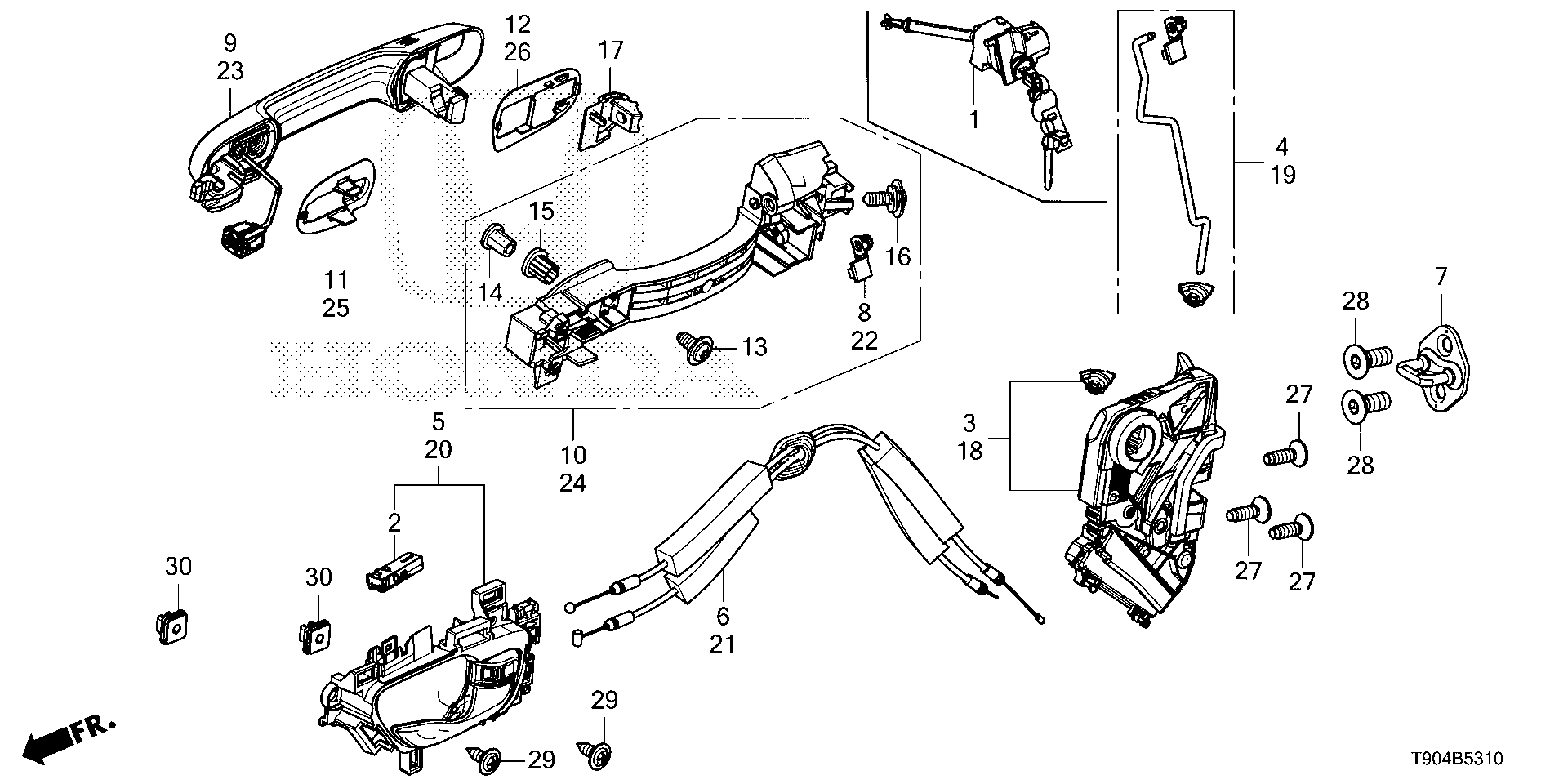 Diagram FRONT DOOR LOCKS@OUTER HANDLE for your 2003 Honda Pilot   