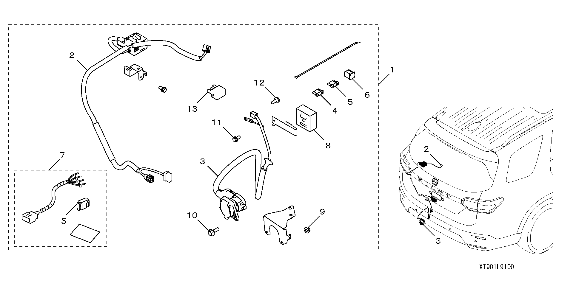 Diagram TRAILER HITCH - WIRE HARNESS for your Honda