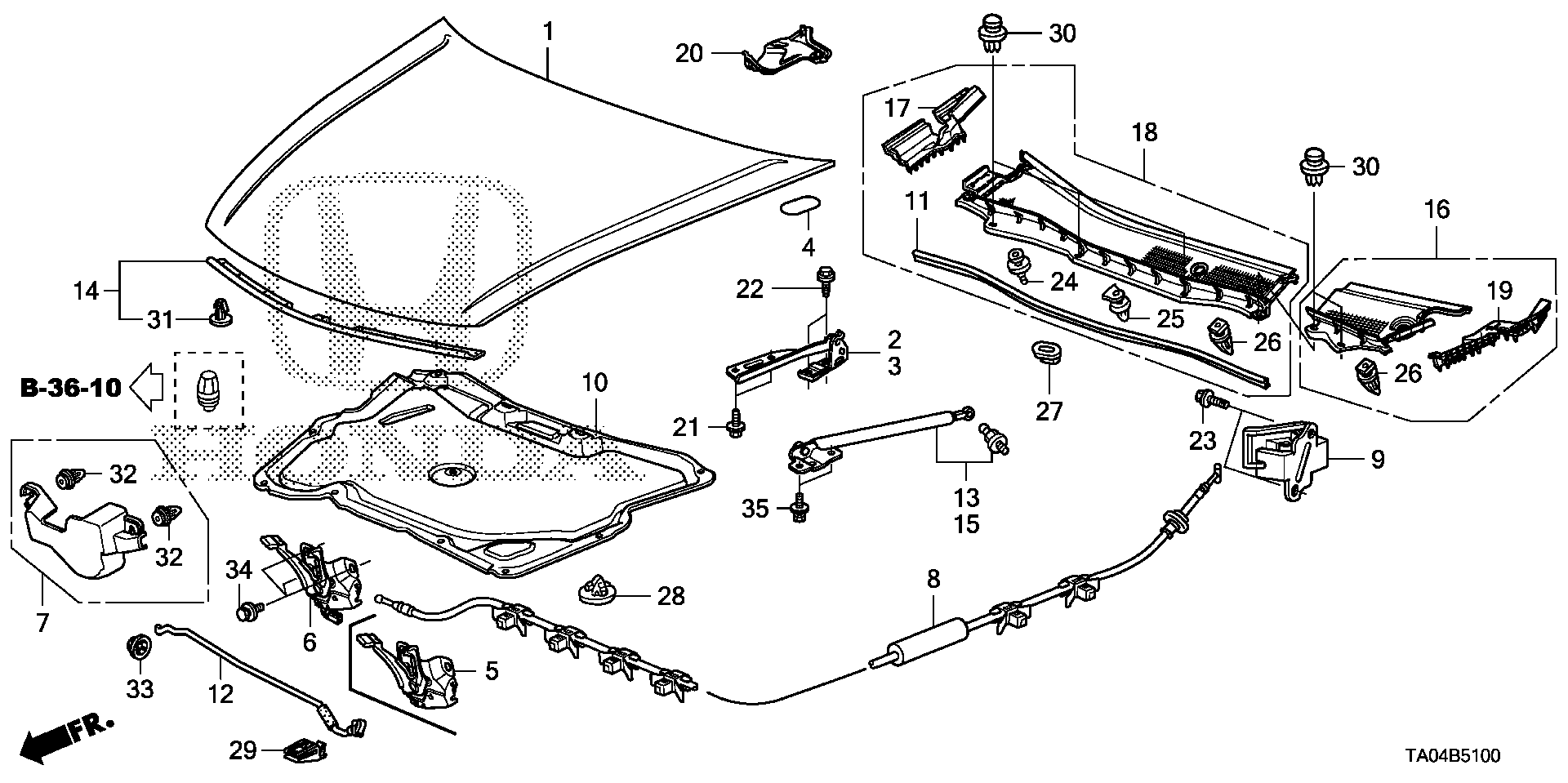 Diagram ENGINE HOOD for your 1988 Honda Accord   