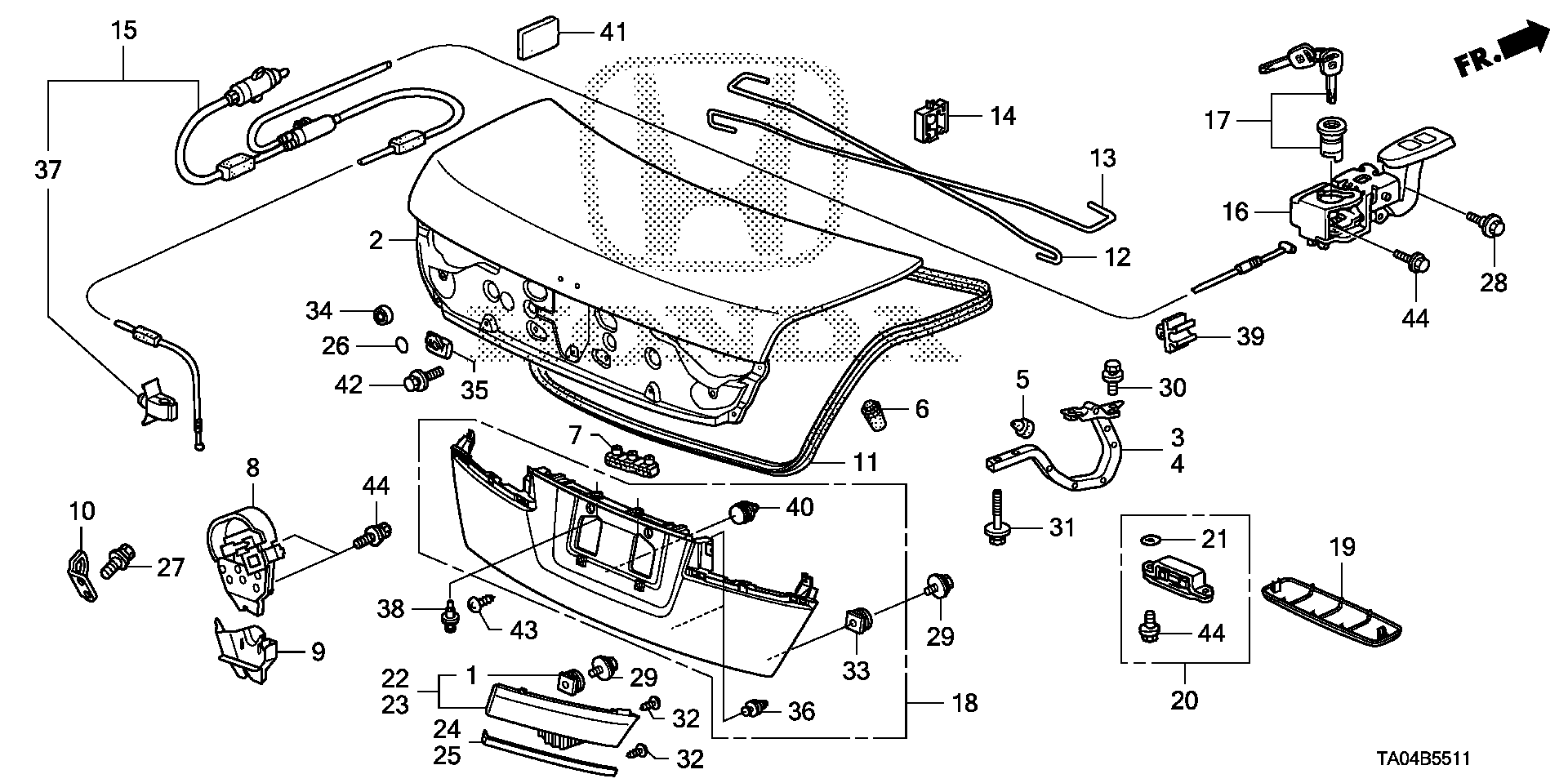 Diagram TRUNK LID (2) for your 1990 Honda Accord Coupe 2.2L MT LX 