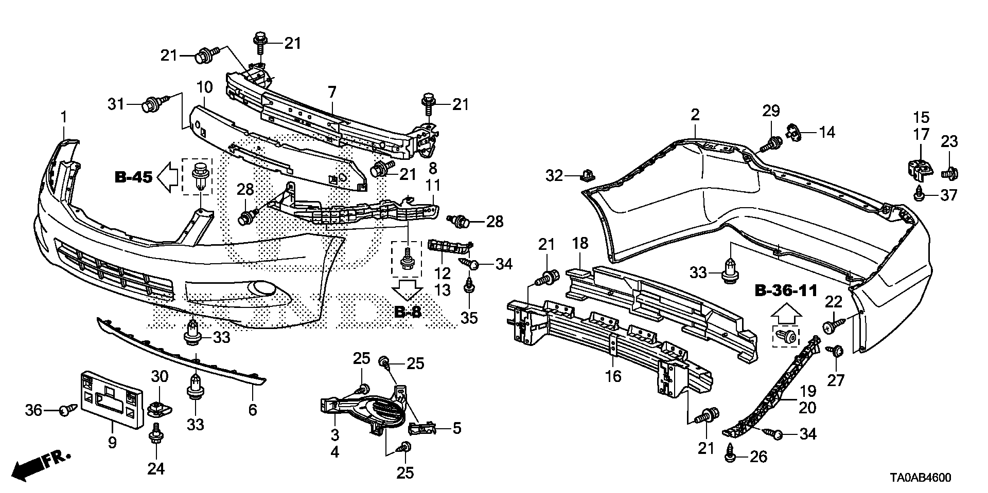 Diagram BUMPERS for your 2018 Honda Odyssey 3.5L i-VTEC V6 AT ELITE  