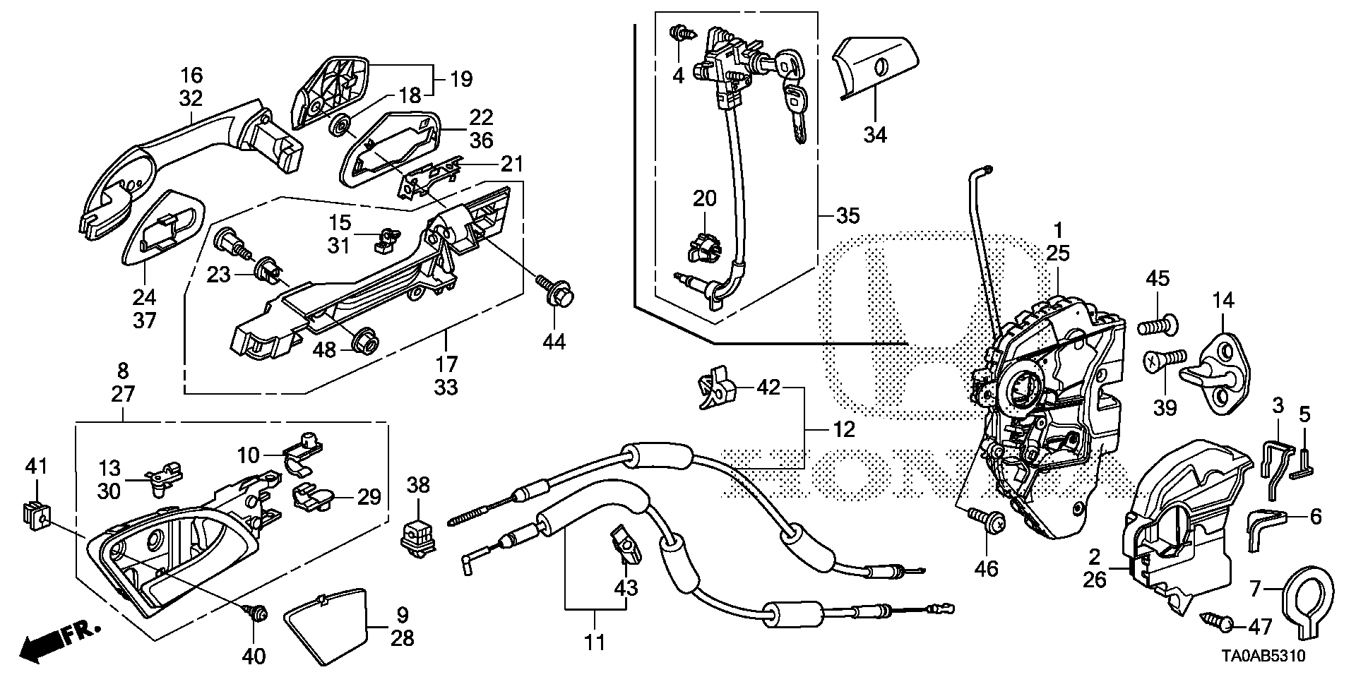 Diagram FRONT DOOR LOCKS@OUTER HANDLE for your 2012 Honda Pilot   