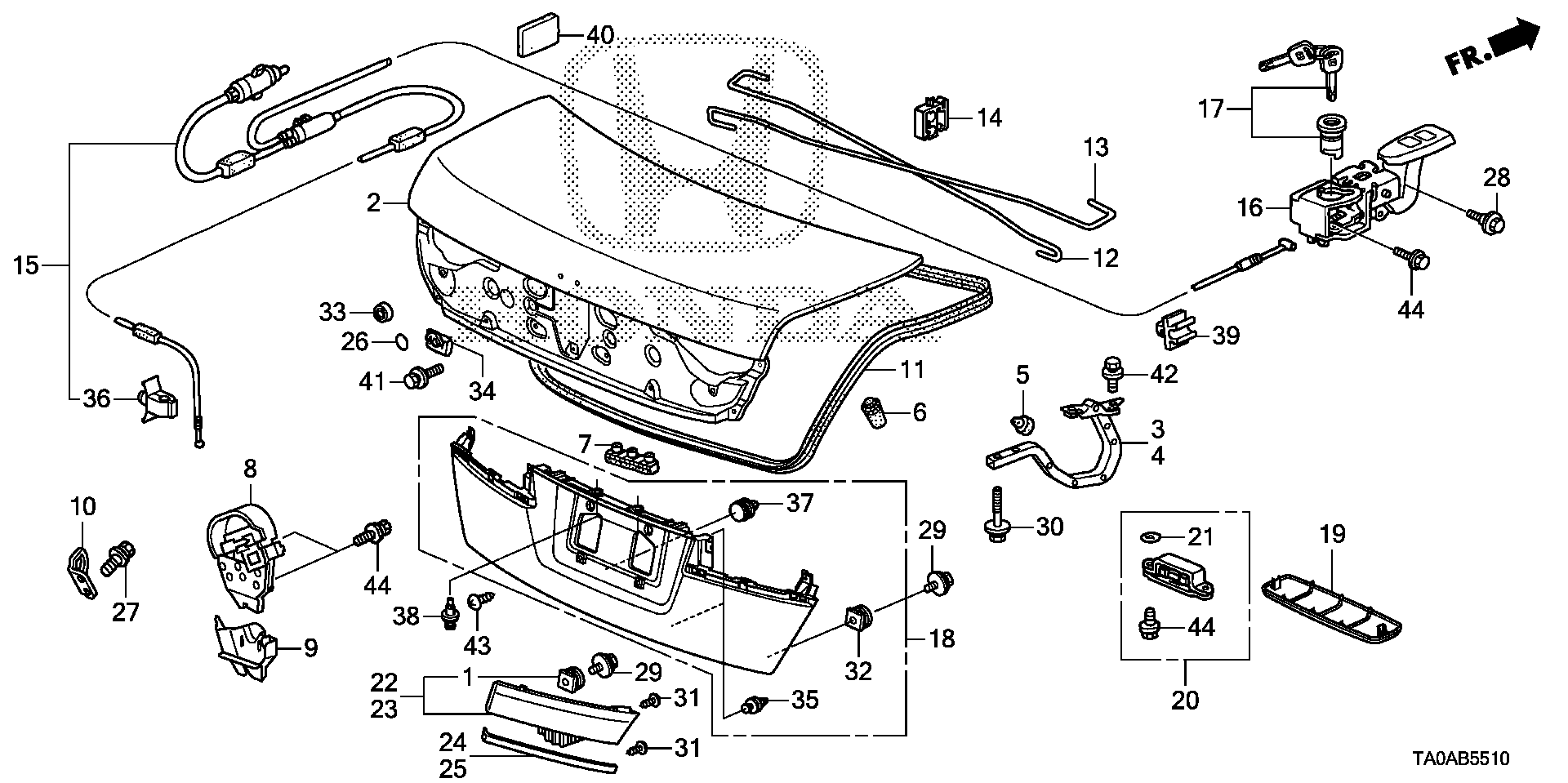 Diagram TRUNK LID for your 1990 Honda Accord Coupe 2.2L MT LX 