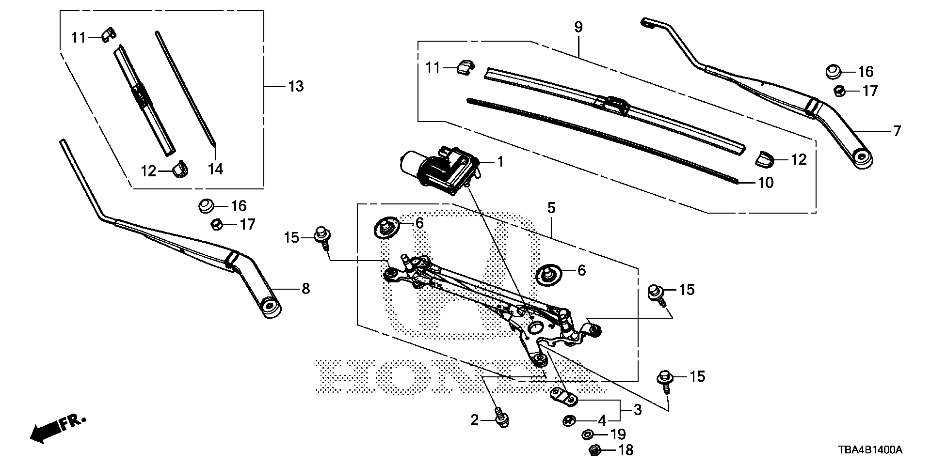 Diagram FRONT WINDSHIELD WIPER for your Honda