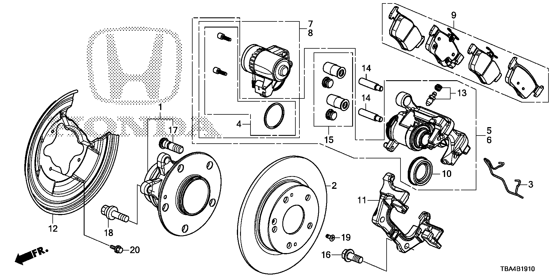 Honda Civic Clip, housing. Brake, brakes, rear - 43005-TV0-E01 | Honda ...