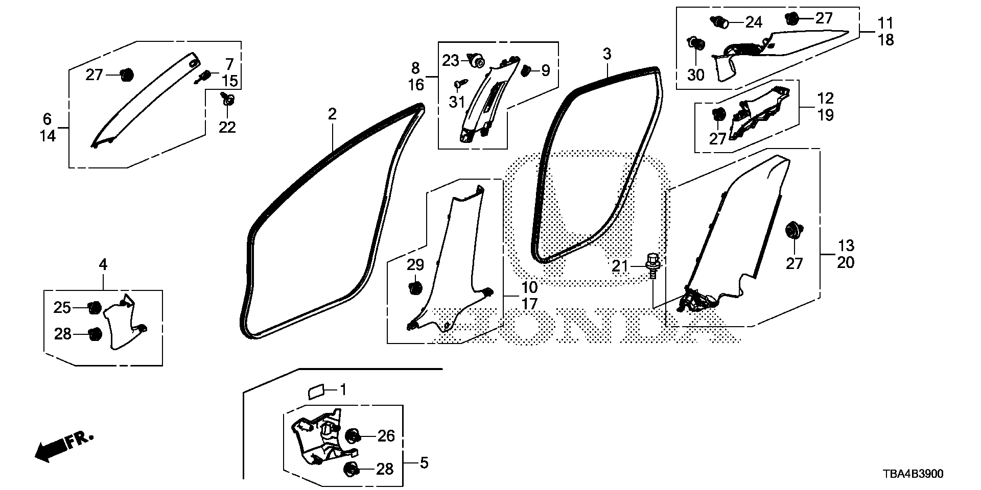 Diagram PILLAR GARNISH for your 1989 Honda Accord Coupe 2.0L MT DX 