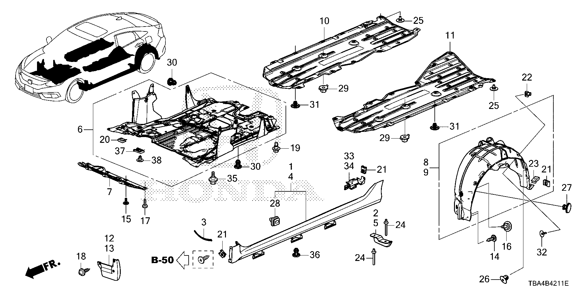 Diagram UNDER COVER for your 1997 Honda Accord Coupe 2.2L AT LX 