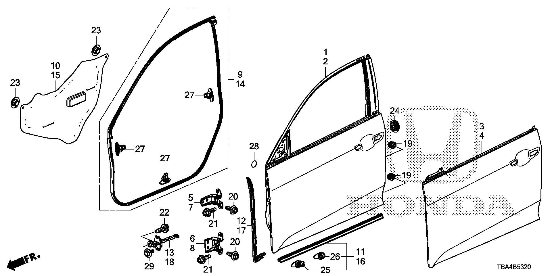 Honda Civic Checker, l. Fr. Door. Body, front, panels - 72380-TBA-A01 ...