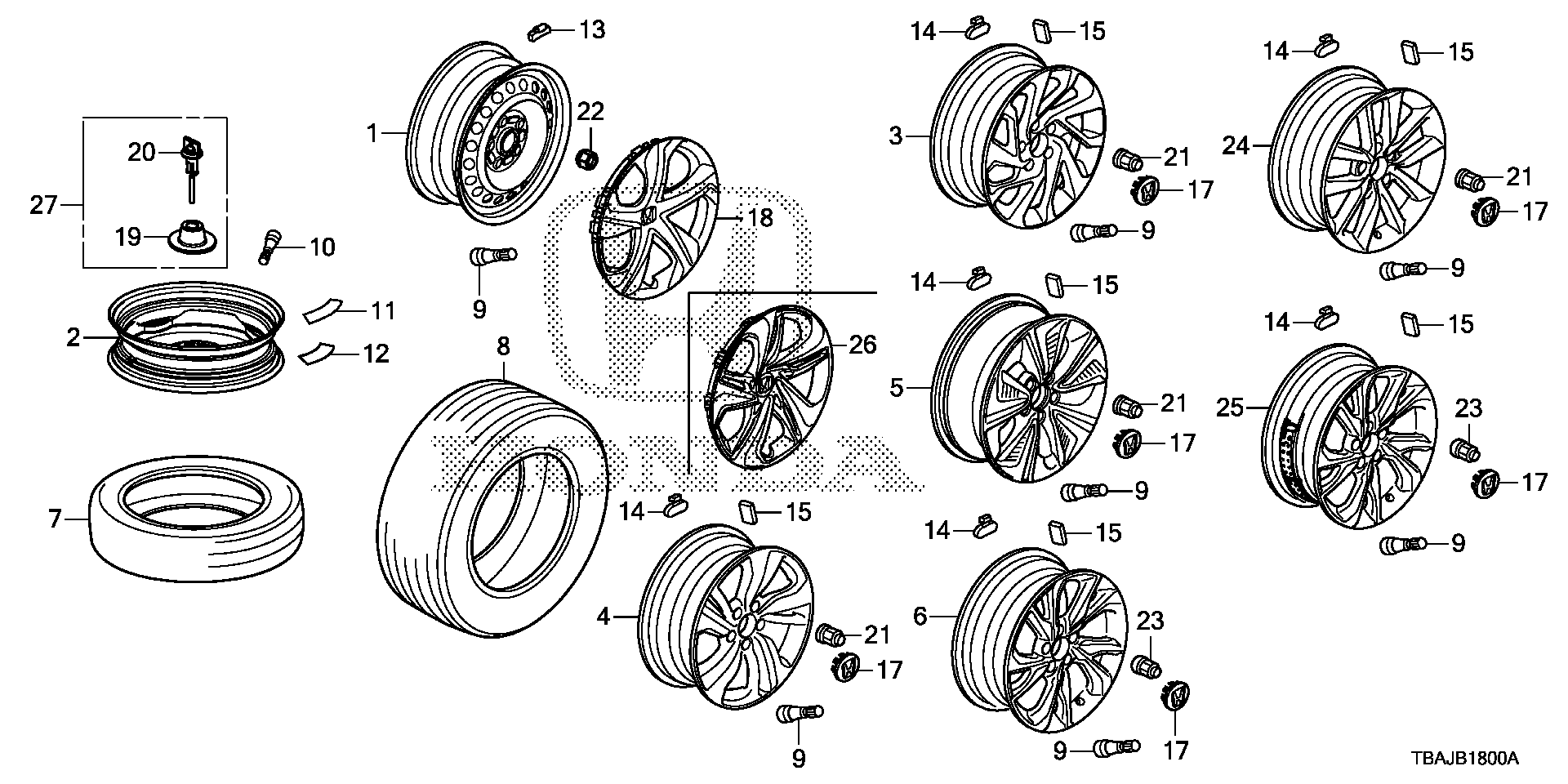 Diagram TIRE@WHEEL DISK for your Honda Civic  