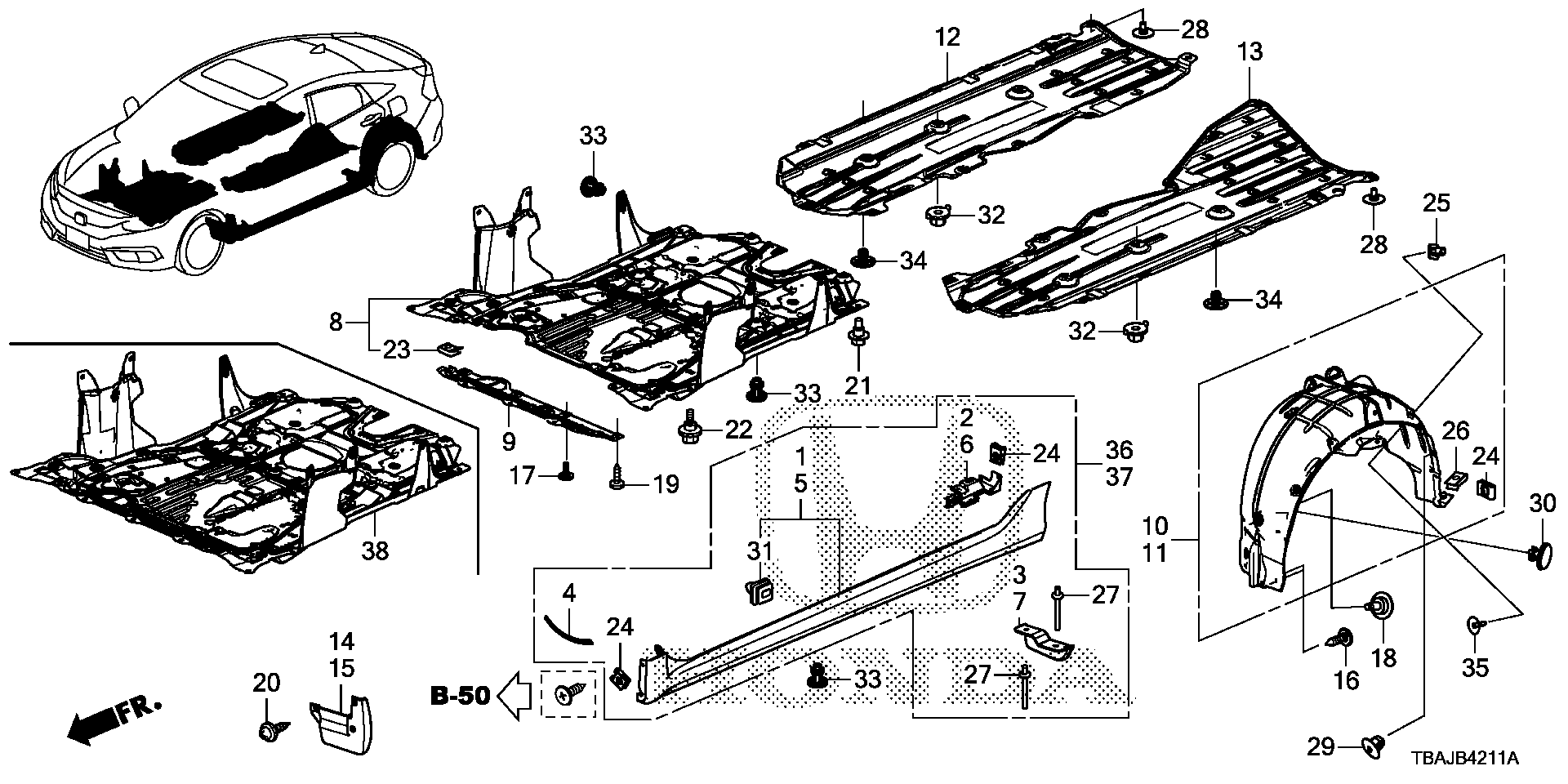 Diagram UNDER COVER for your 1997 Honda Accord Coupe 2.2L AT LX 