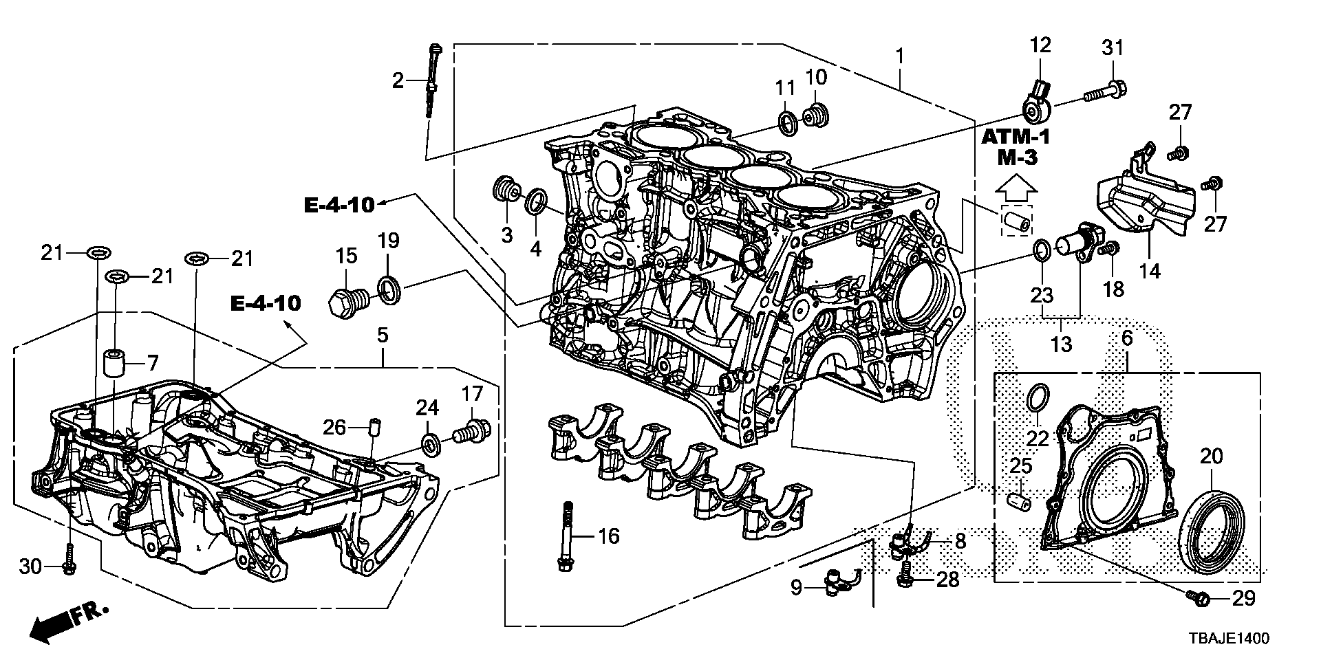 Diagram CYLINDER BLOCK@OIL PAN (1.5L) for your 1999 Honda CR-V   