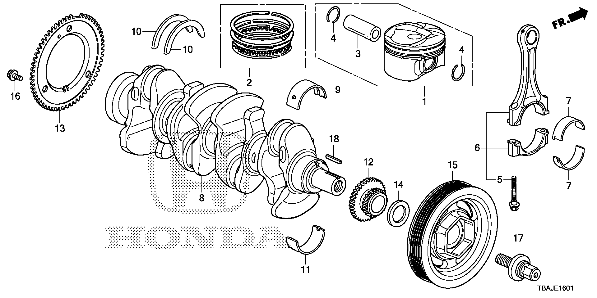 Honda Civic Piston set b (std). Crankshaft - 13020-5BA-A00 | Honda ...