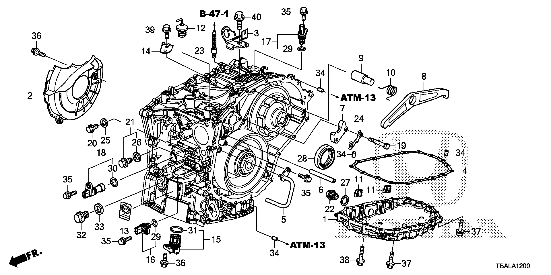 Diagram TRANSMISSION CASE COMPONENTS (2.0L) for your 2002 Honda Accord Coupe   