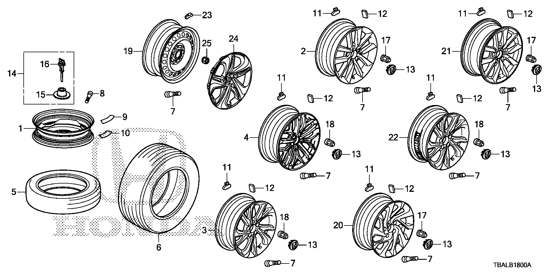 Diagram TIRE@WHEEL DISK for your Honda Civic  