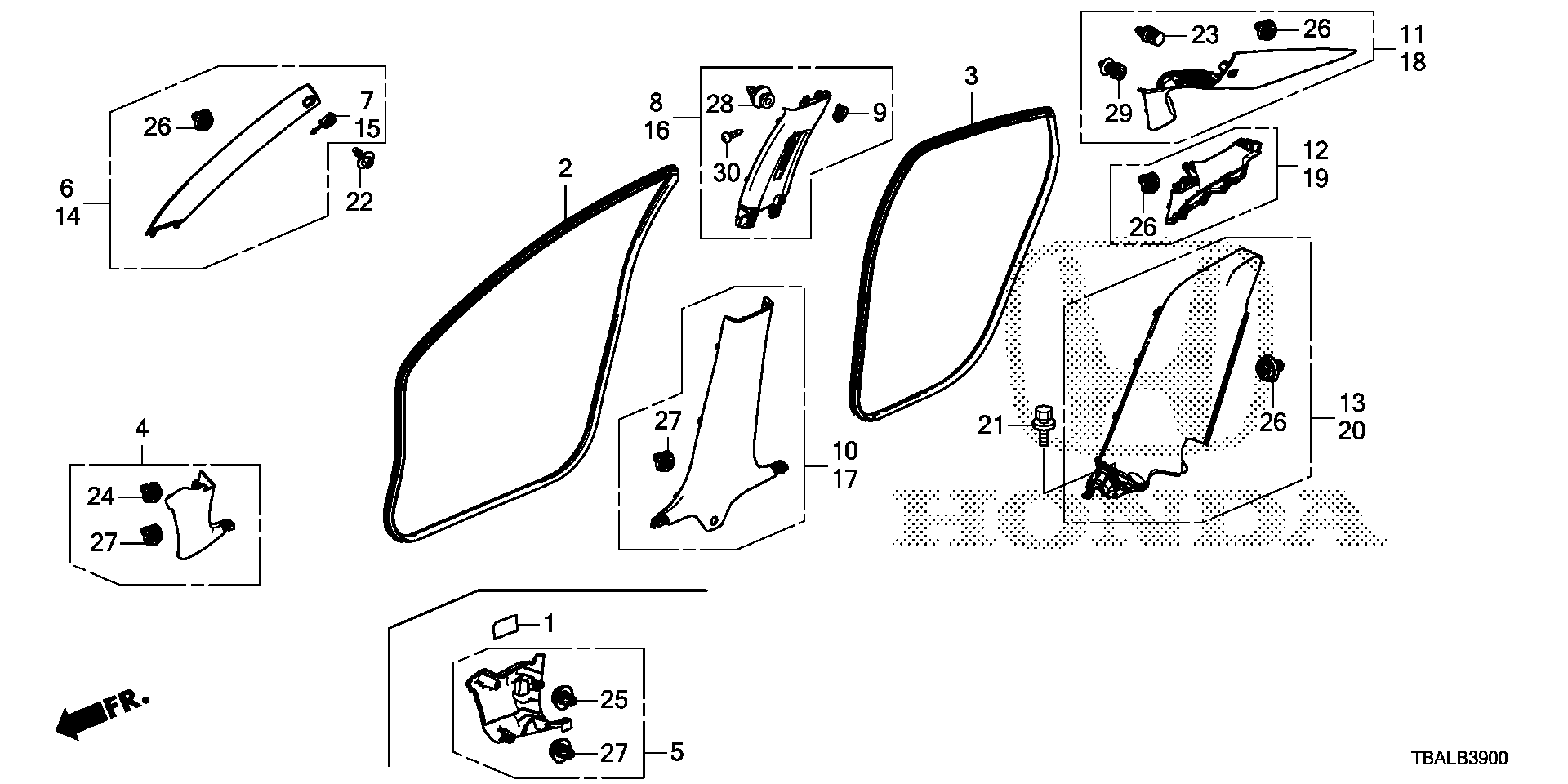 Diagram PILLAR GARNISH for your 1989 Honda Accord Coupe 2.0L MT DX 