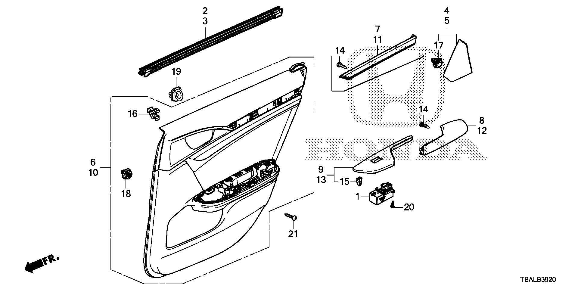 Diagram REAR DOOR LINING for your 2022 Honda Accord 1.5L VTEC CVT Sport 