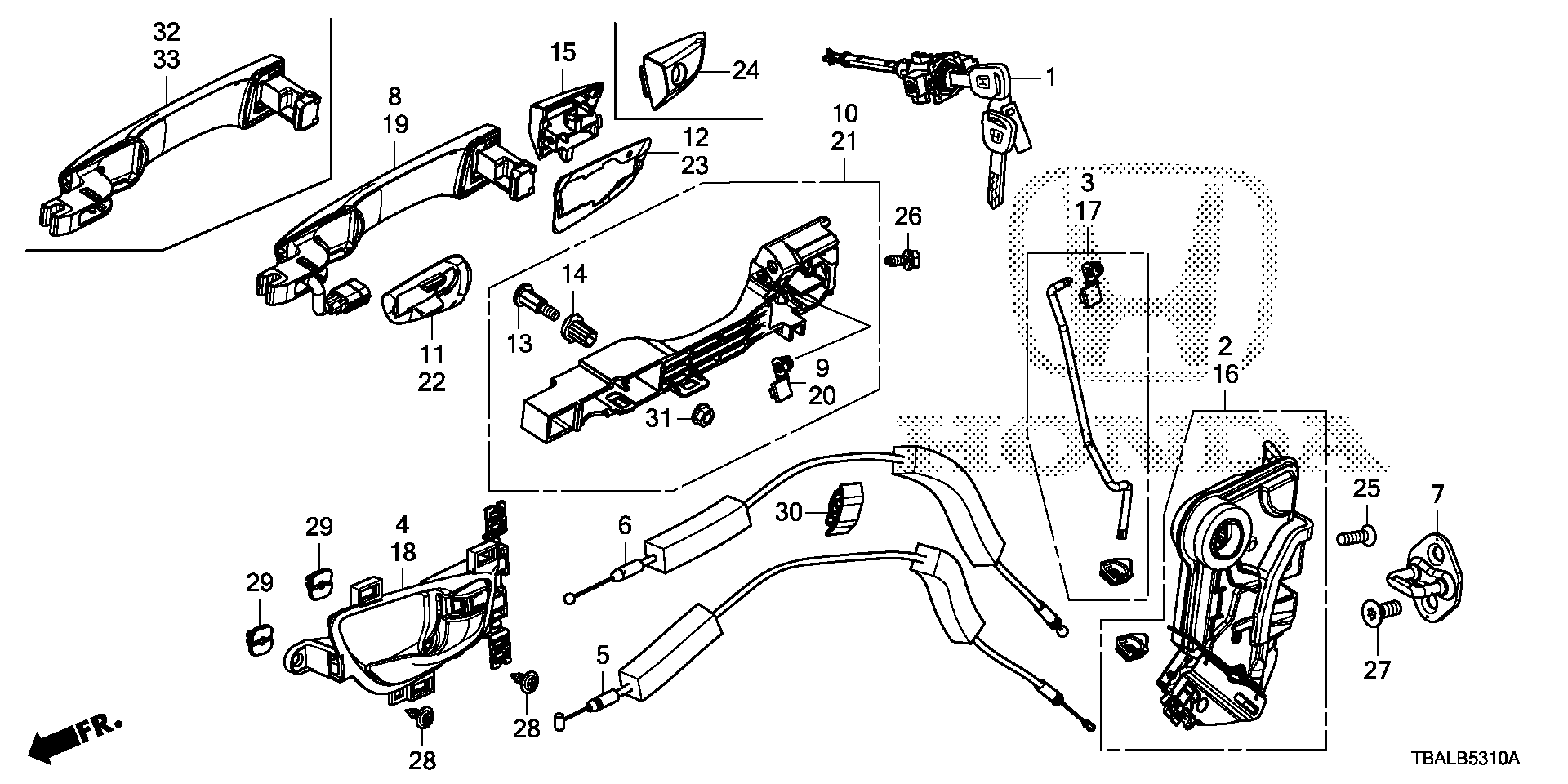 Diagram FRONT DOOR LOCKS@OUTER HANDLE for your 2009 Honda Pilot   