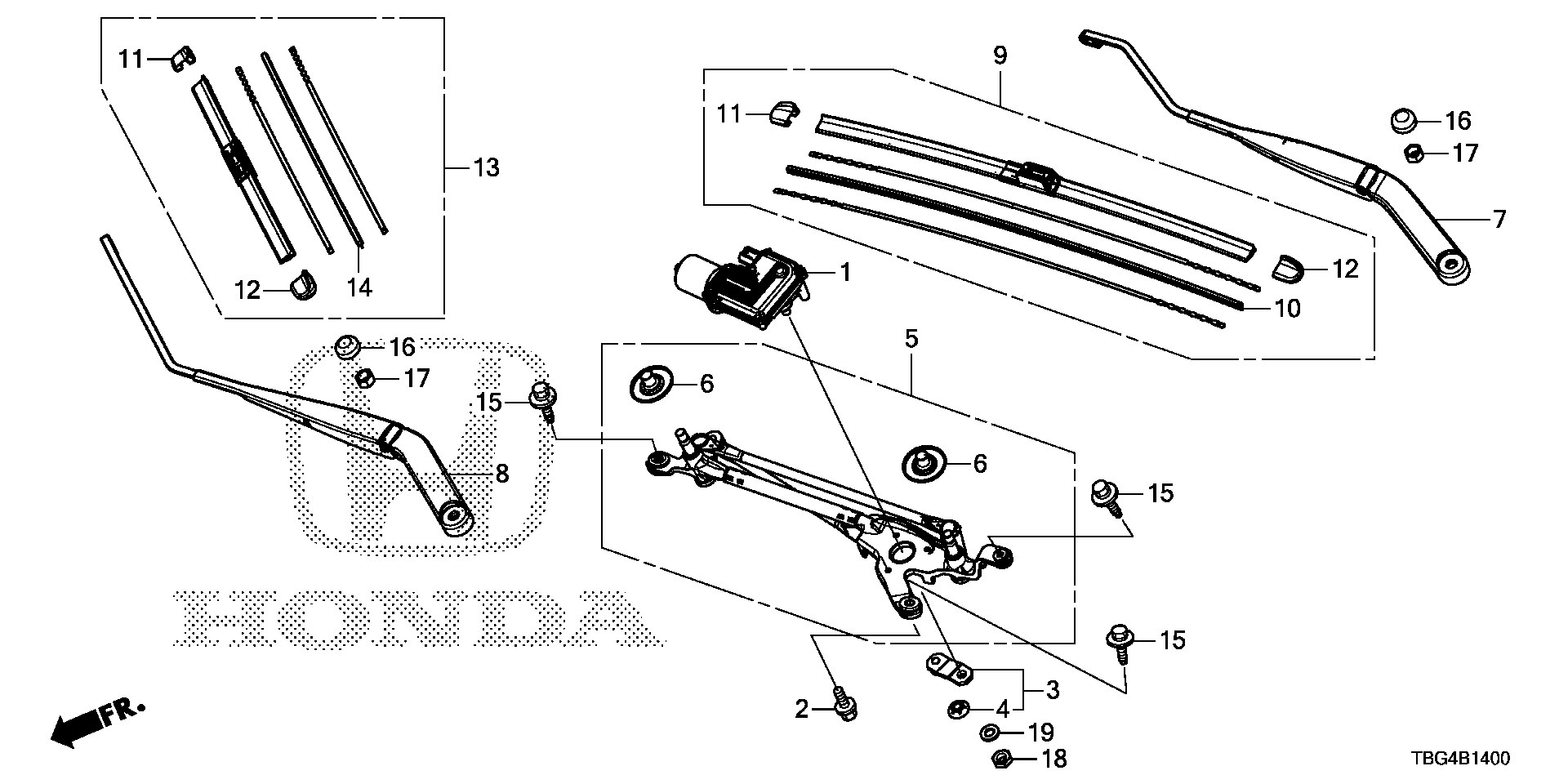 Diagram FRONT WINDSHIELD WIPER for your Honda