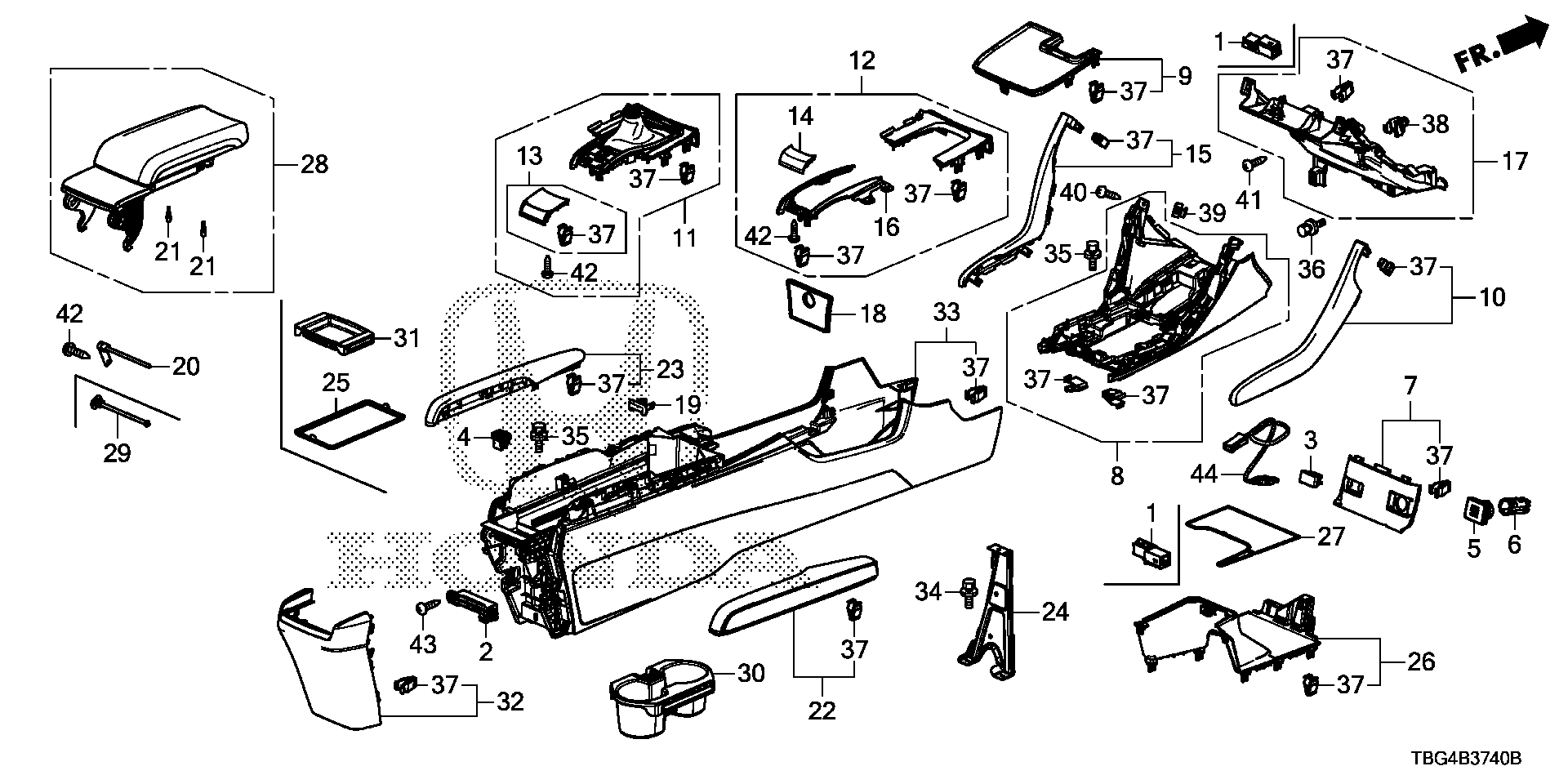 Diagram CONSOLE for your 2017 Honda Civic Coupe 2.0L i-VTEC MT LX 