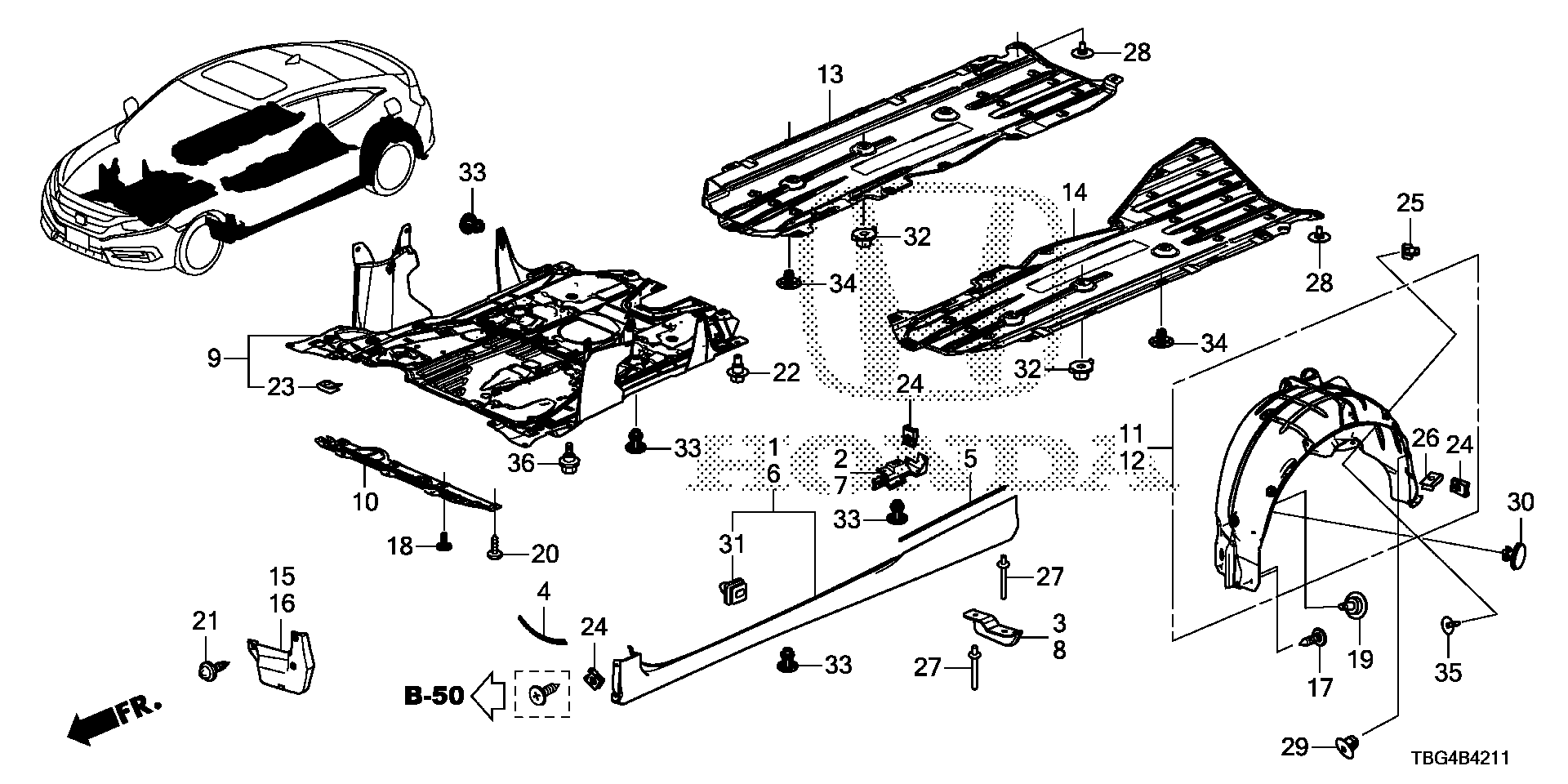 Diagram UNDER COVER for your 1997 Honda Accord Coupe 2.2L AT LX 