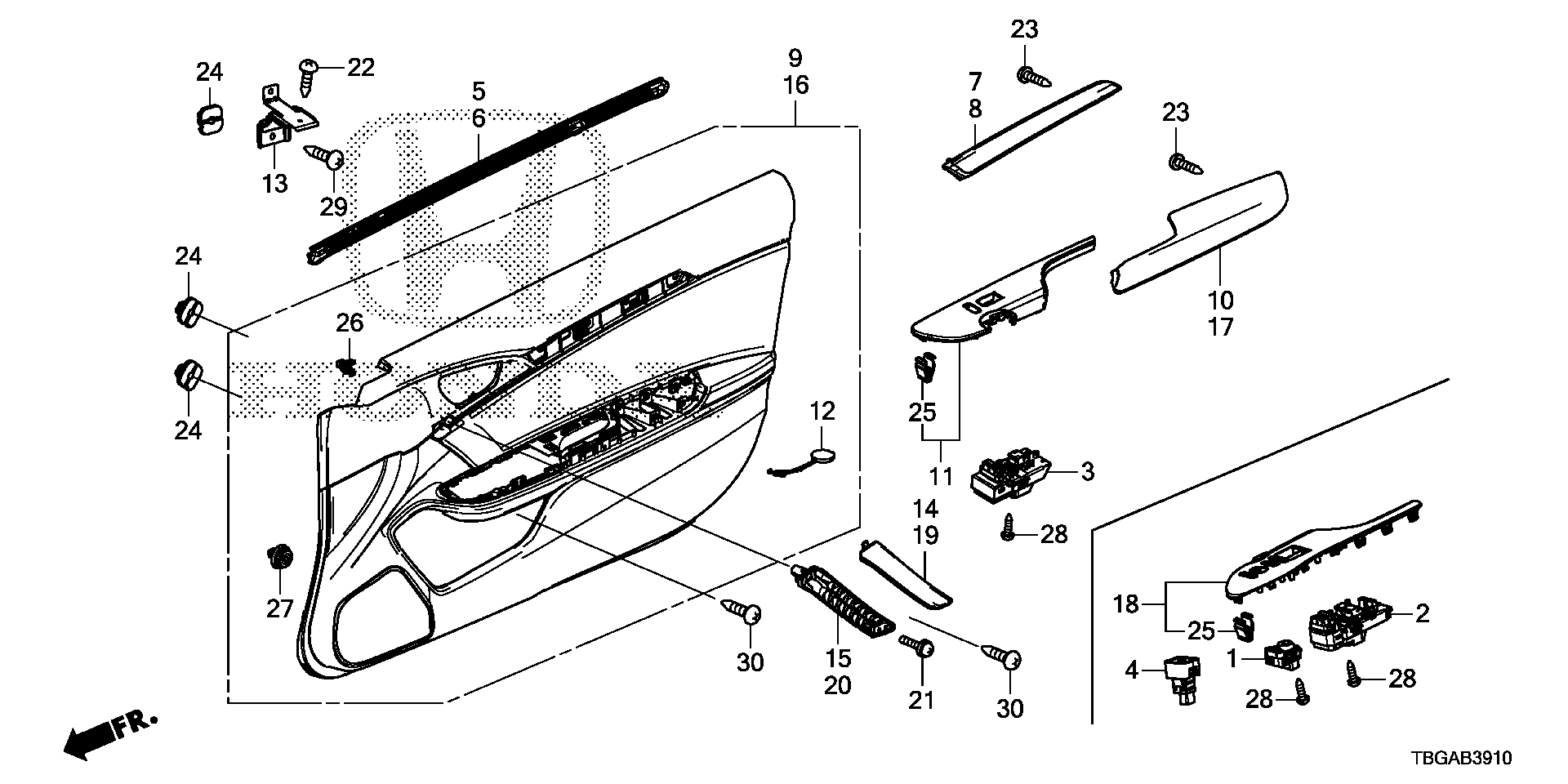 Diagram FRONT DOOR LINING for your Honda Civic Coupe  