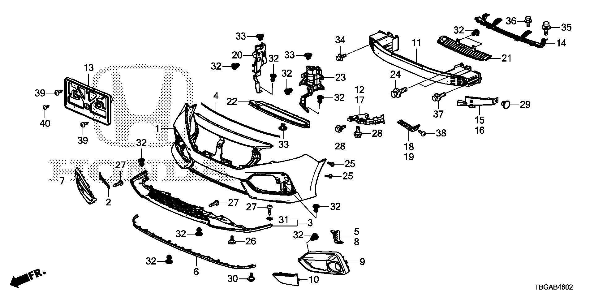 2024 Honda Pilot SPT Beam, r. Fr. Bumper (upper). Front, body 71140