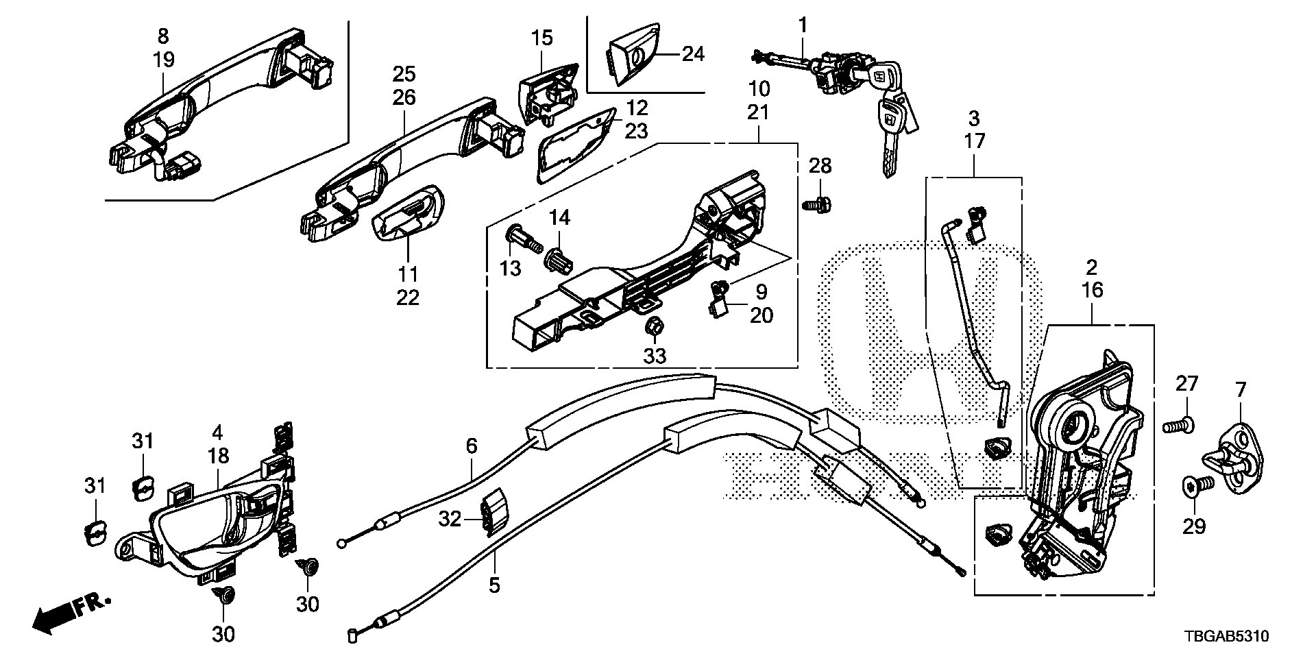 Diagram DOOR LOCKS@OUTER HANDLE for your Honda Civic Coupe  