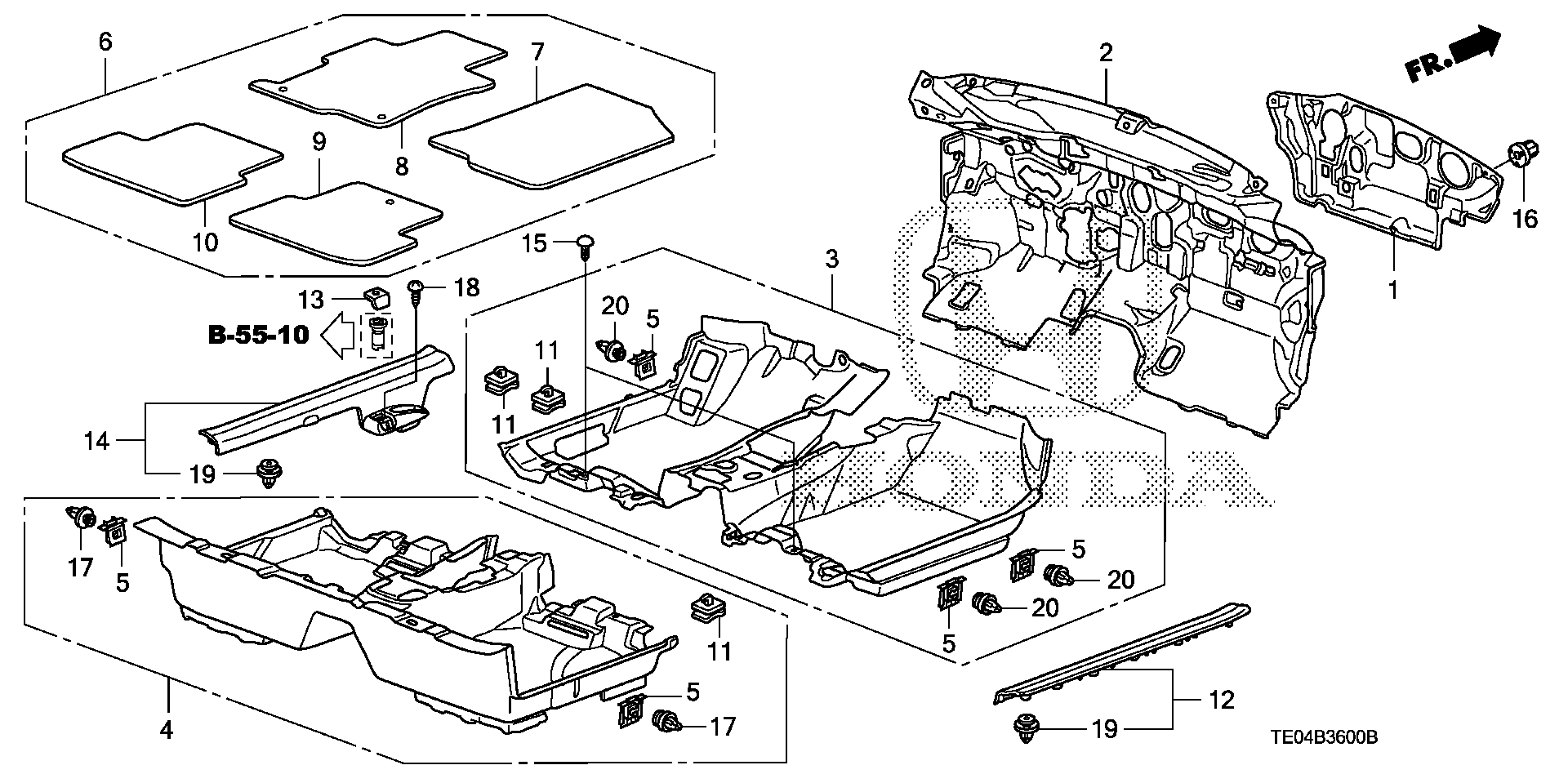 Diagram FLOOR MAT for your 2008 Honda Pilot   