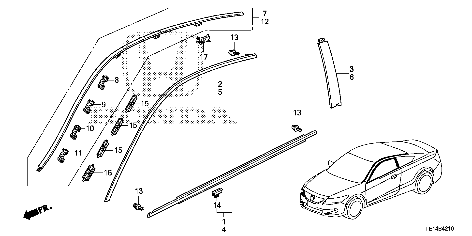 Diagram MOLDING for your 1997 Honda Civic   