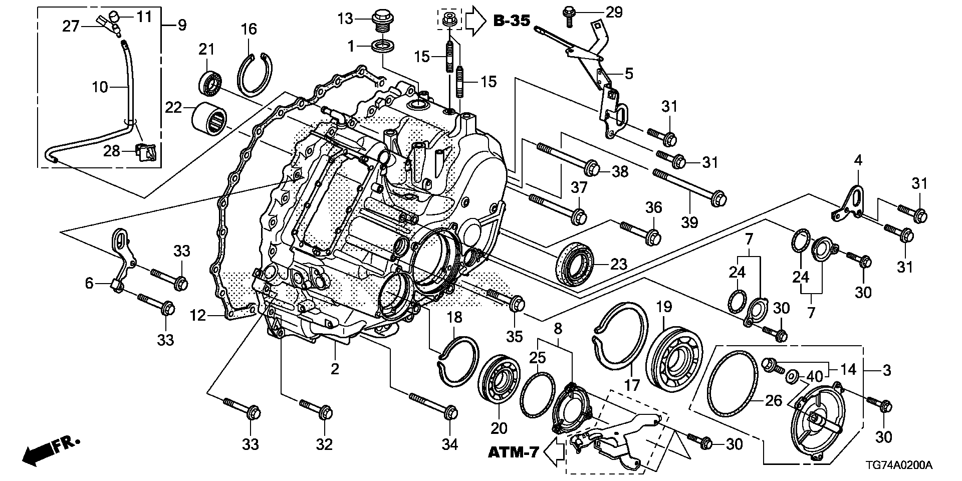 Diagram TRANSMISSION CASE (6AT) for your 2016 Honda Pilot 3.5L i-VTEC V6 AT AWD EX SENSING 