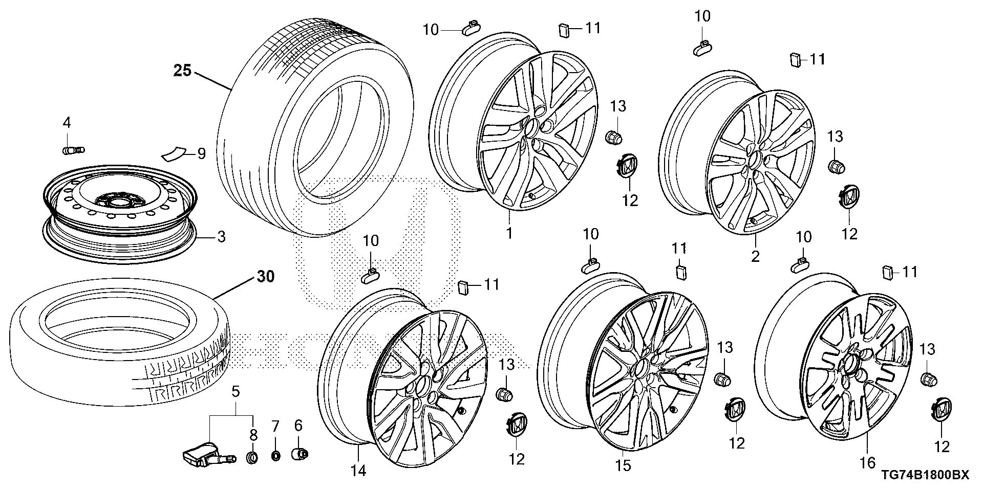 Diagram WHEEL DISK (KA) for your Honda Pilot  