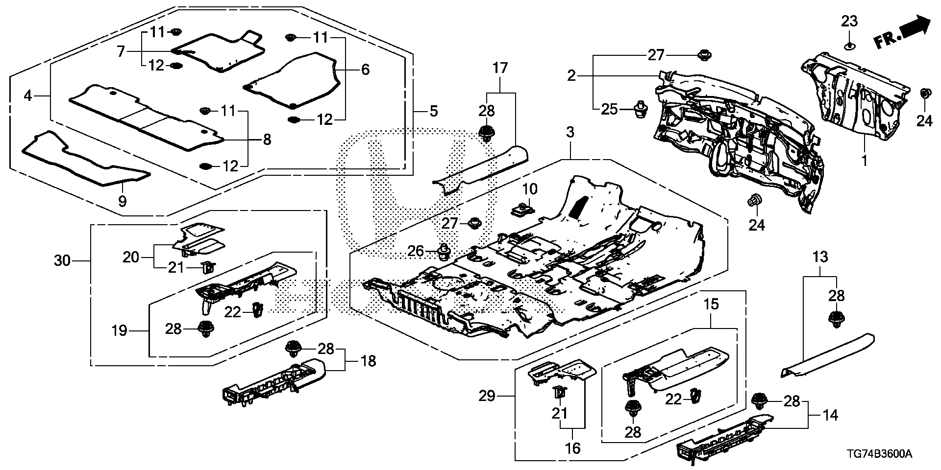 Diagram FLOOR MAT for your 2016 Honda Pilot 3.5L i-VTEC V6 AT 2WD EX SENSING 